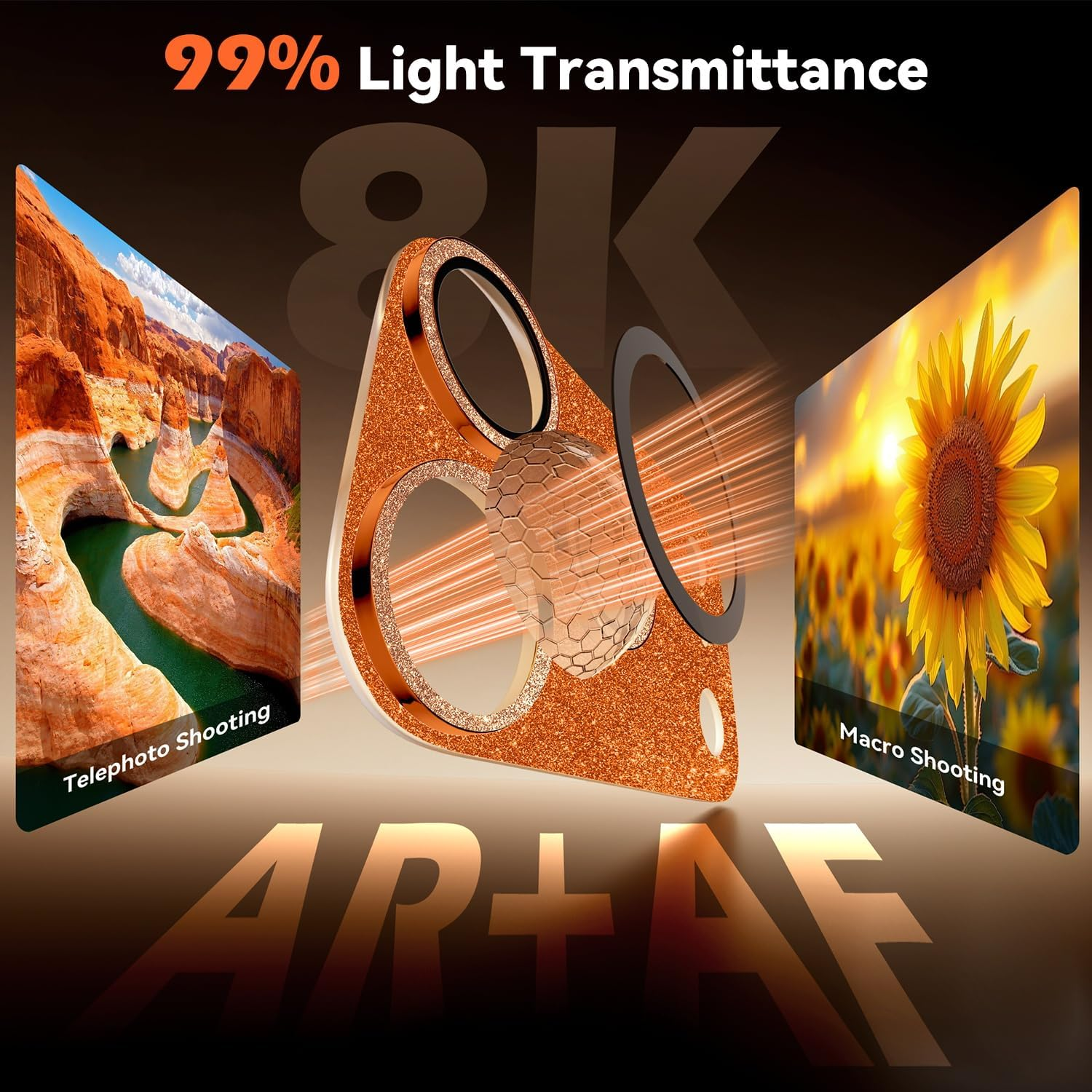 Imluckies Compatible with Iphone 17 Pro Max Camera Lens Protector Bling, Ultra HD Tempered Glass Shiny Diamond Camera Screen Protection, 9H Anti-Scratch & Easy Install, Glitter Orange image number 3