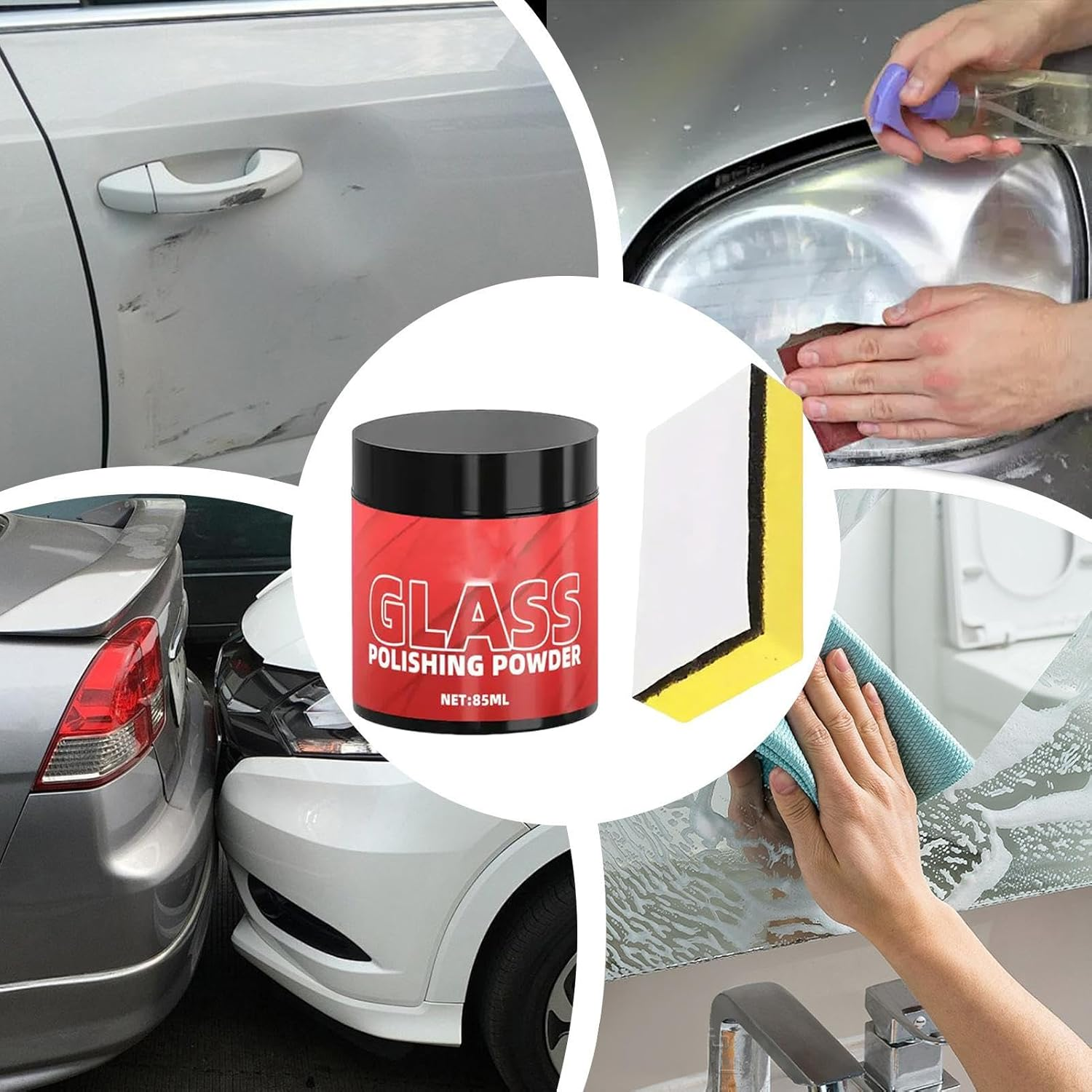 Glass Polishing Powder for Car - Oil Film Polishing Powder for Window 85Ml - High Performance Cleaner Automotive Detailing Supplies for Truck Windshield SUV RV Restoration image number 6