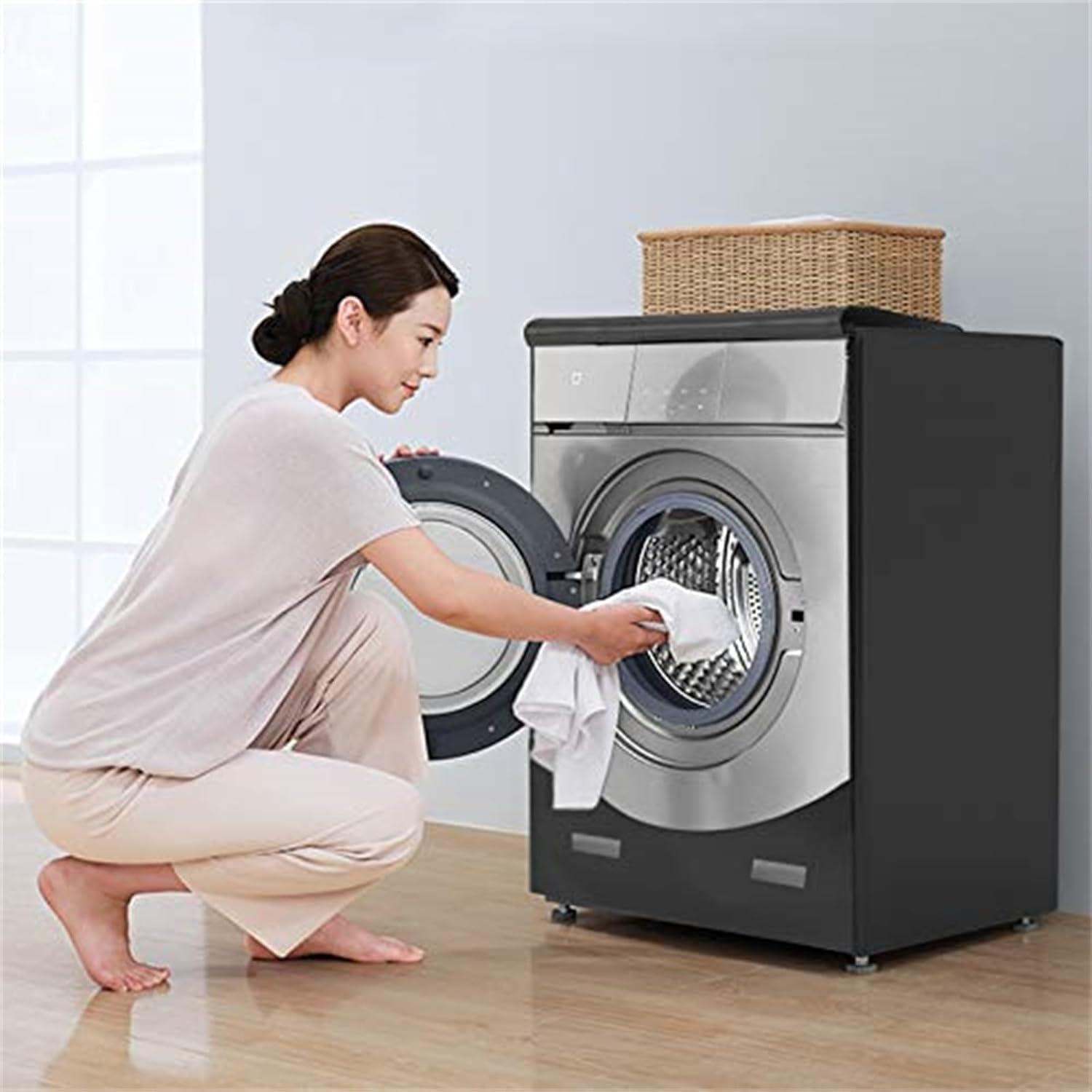 Washer Cover Waterproof & Dustproof Thickening Front-Loading Machine Cover, Fits Most Front-Load Washers (Black) image number 3