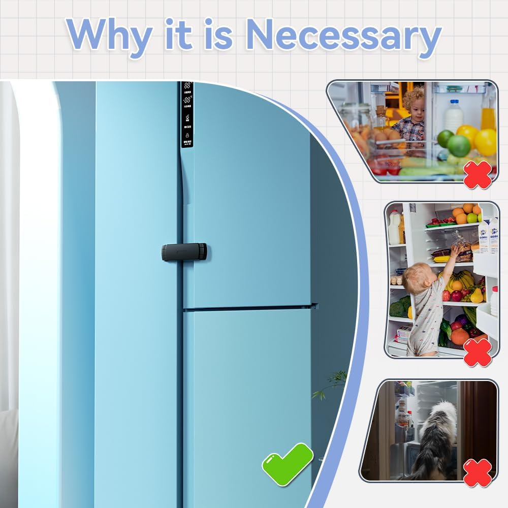 SAFELON 2 PCS Upgraded Baby Safety French Fridge Door Lock, Childproof Double Door Refrigerator Lock, Cabinet Cupboard Lock for Toddlers & Kids (Black) - Black image number 6