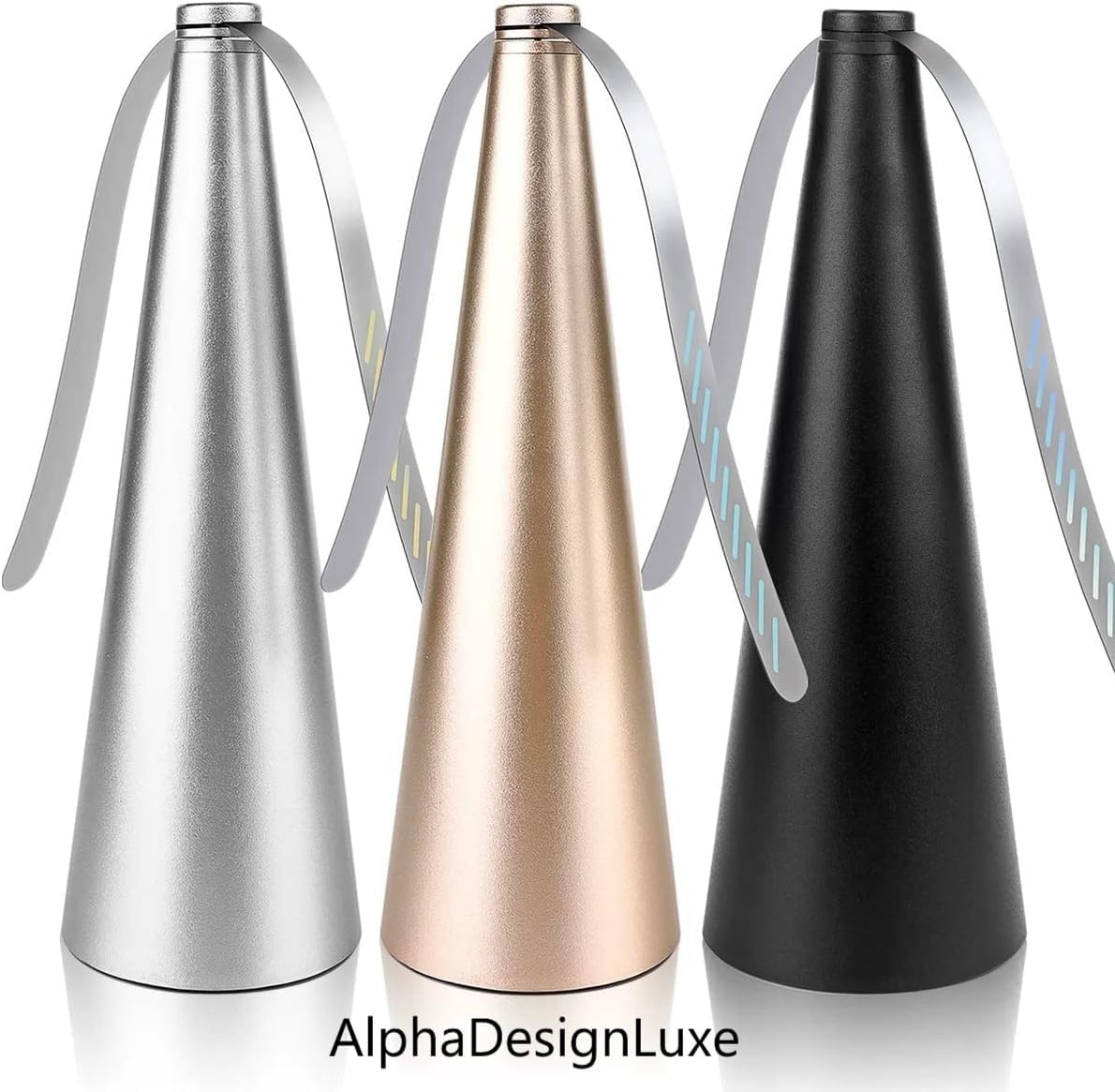 Fly Swatter Fan by Alphadesignluxe (USB or AA Battery Powered), Repellent Outdoor Indoor Portable Table Top Fan Fly Spinner with Holographic Blades for Picnic Patio Home Party BBQ (Bronze) - Silver image number 3