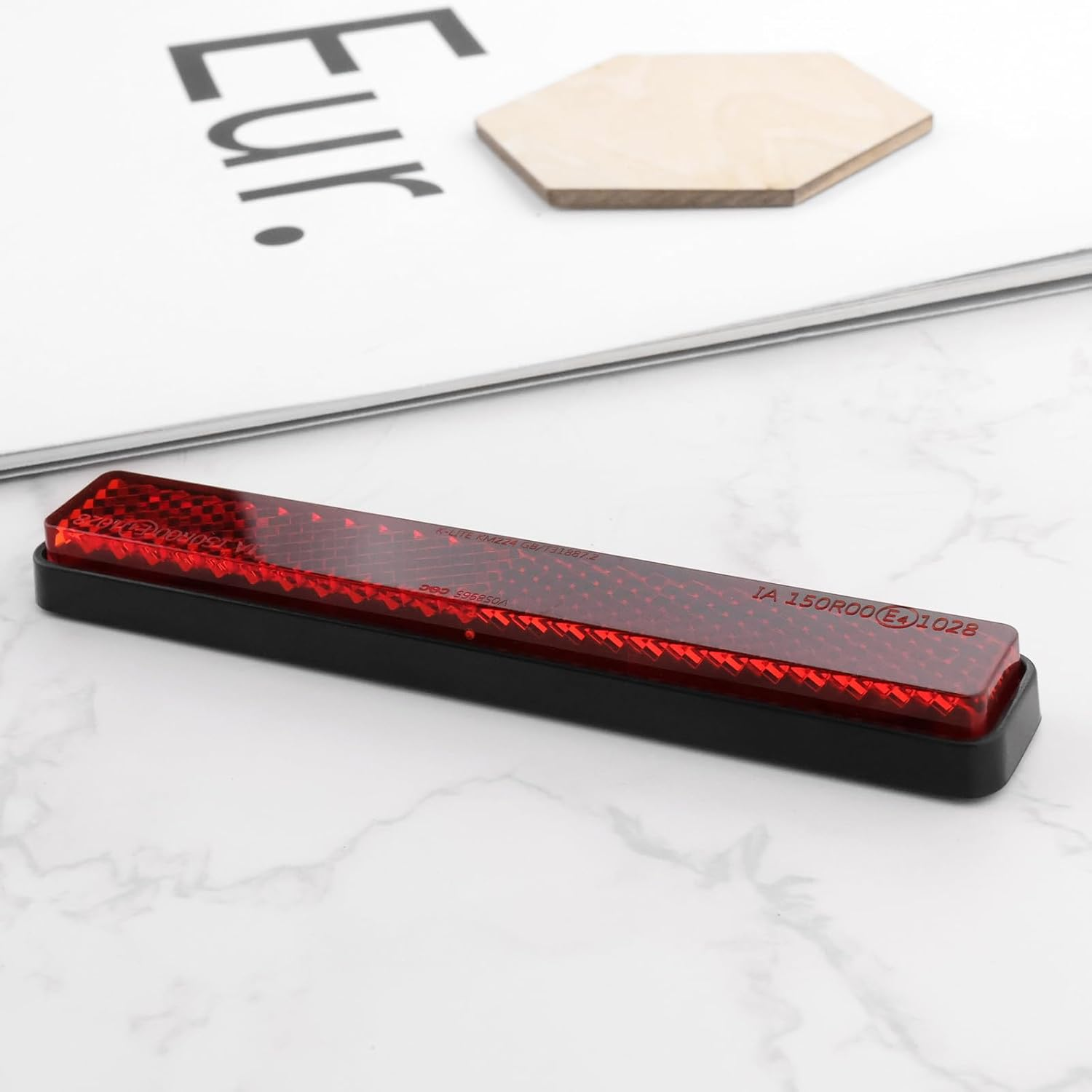 Emagtech 4Pcs Motorcycle Mini Reflector Cat'S Eye E-Mark 108X18X9 Mm Red Rear Reflector Self-Adhesive for ATV Motorcycle Bicycle image number 1