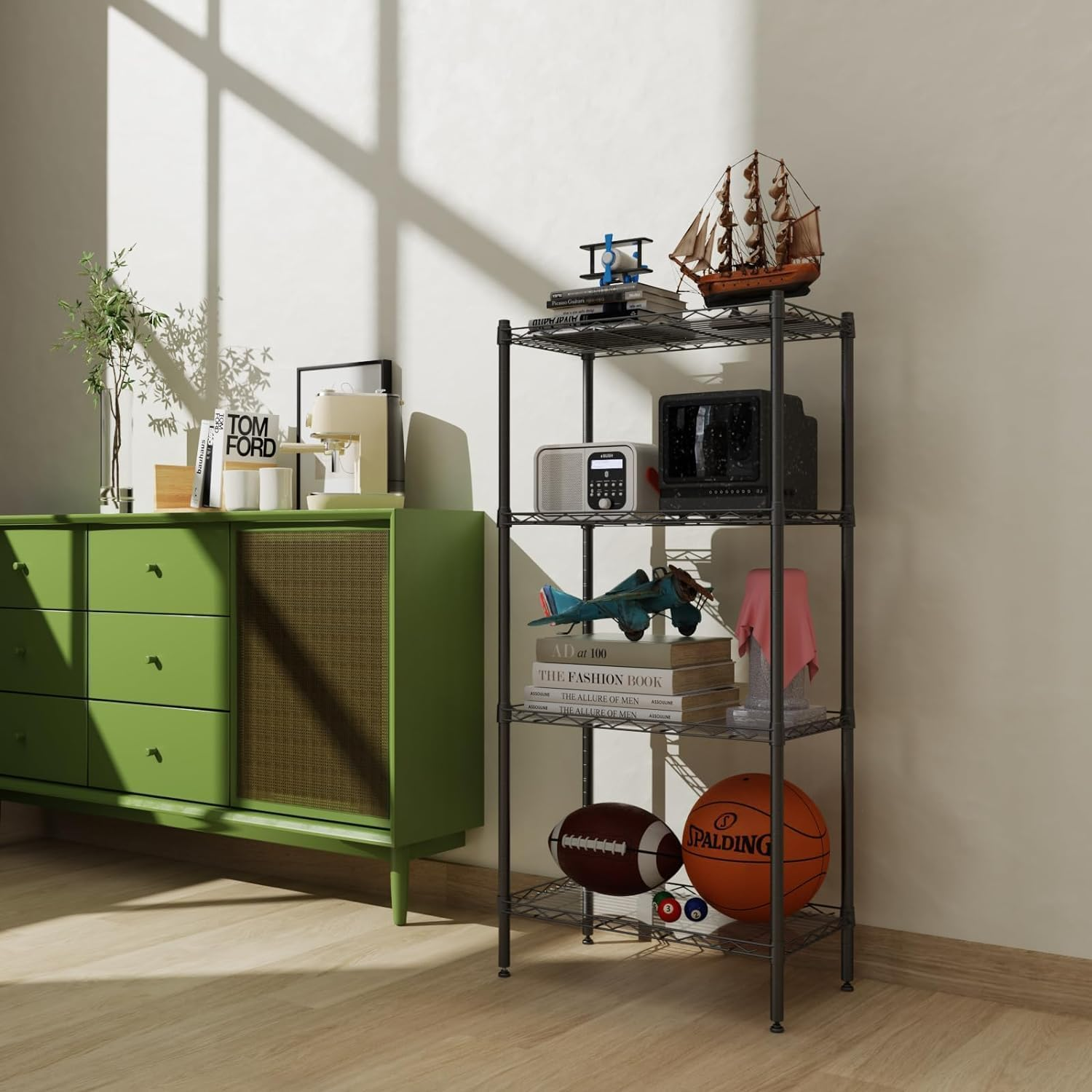 SIMTWO 4-Tier Storage Shelving Unit, Adjustable Garage Storage Shelves, Heavy Duty Kitchen Storage Rack Wire Shelf Unit(107X55X30Cm) image number 6