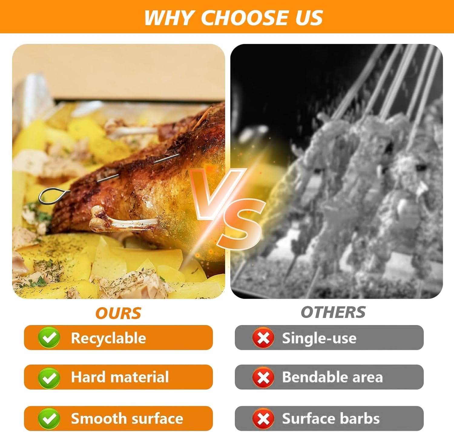 12 Pcs Stainless Steel BBQ Skewers, Heavy Duty Metal Skewers for Grilling, Shish Kebab, Shrimp, Rust-Proof Barbecue Needle, Reusable, Rust-Proof, Dishwasher Safe Barbecue Accessories (30CM) image number 4