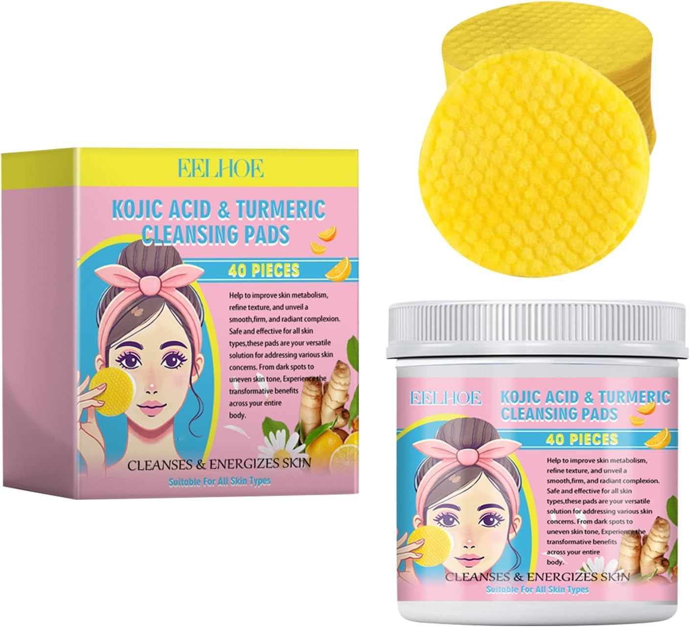 Balance Skin Oil and Water with Turmeric Cleansing Pads （40 Pads a Pack）- Brighten and Nourish Your Skin with Natural Ingredients image number 3