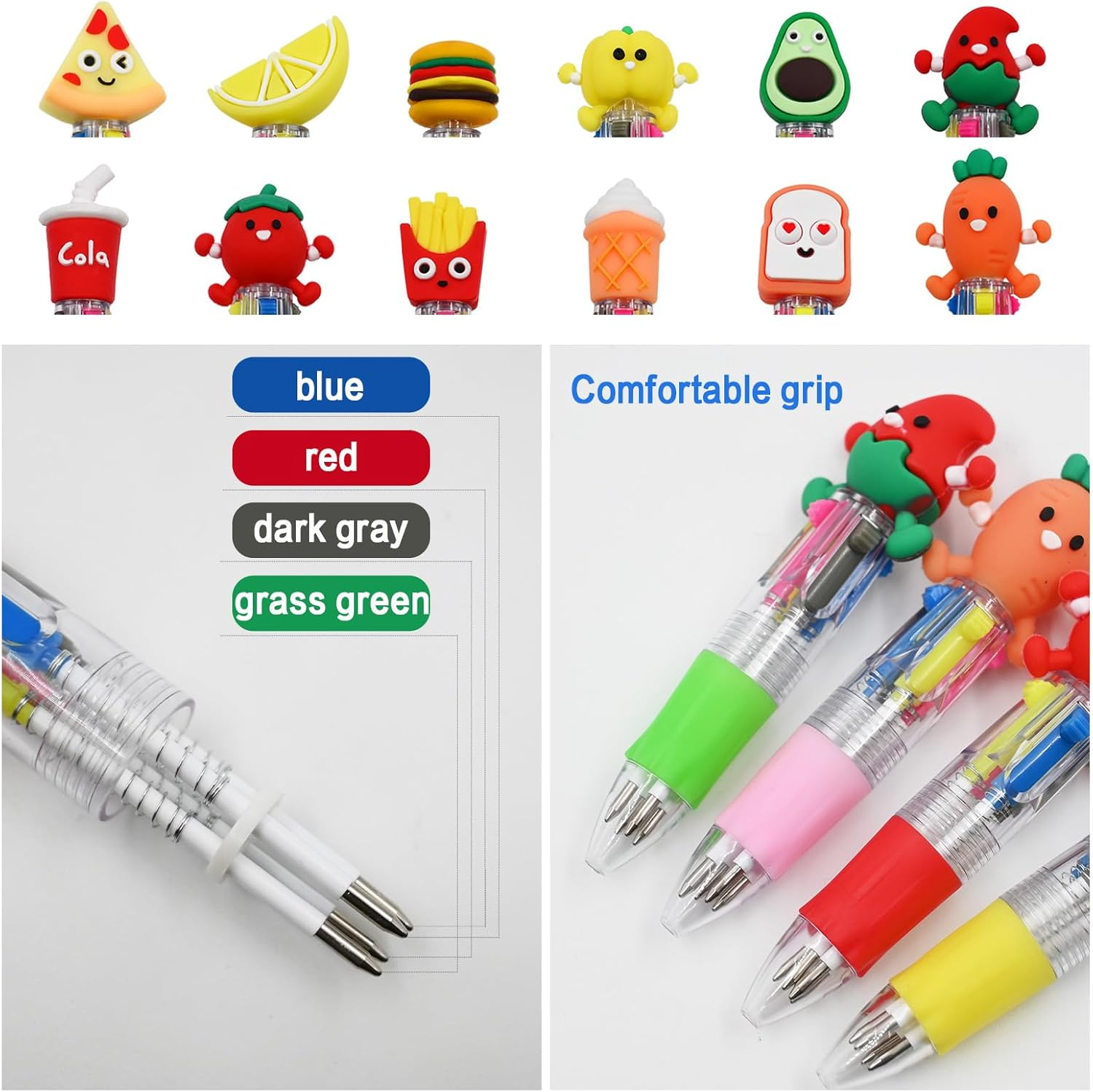 12 PCS Kids Multi-Coloured Ballpoint Pens, Cute 4-In-1 Retractable Gel Pens, Mini Cartoon Pen for Kids Students Teacher Classroom School Home Stationery, Fun Pens for Birthday Party Favor Gifts image number 2
