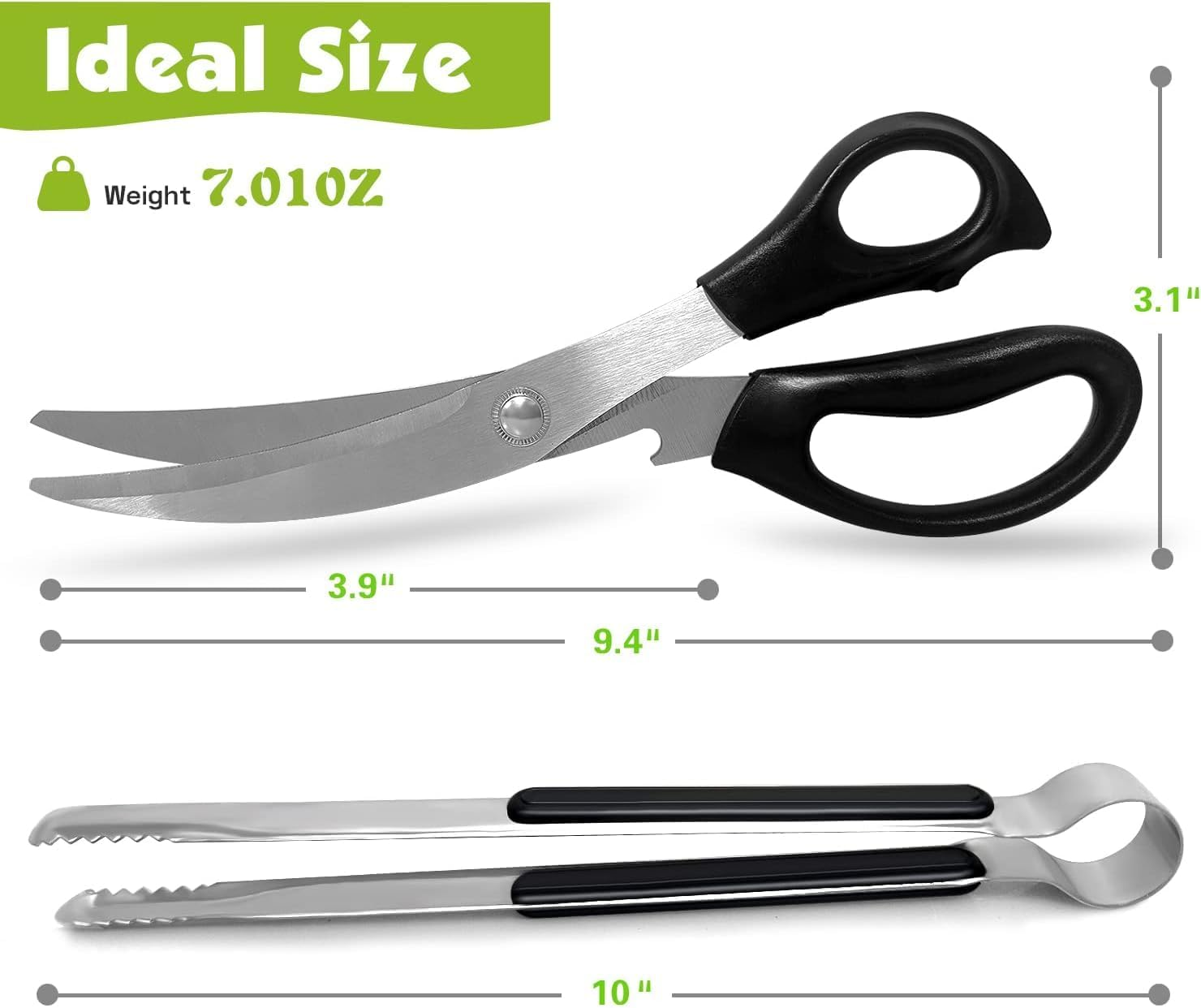 Korean Barbecue Scissors and Tongs Set, Kitchen Shears and Tongs for Cutting Meat, Chicken, Vegetables, Stainless Steel Multipurpose Non-Slip Serrated BBQ Scissors BBQ Tongs image number 6