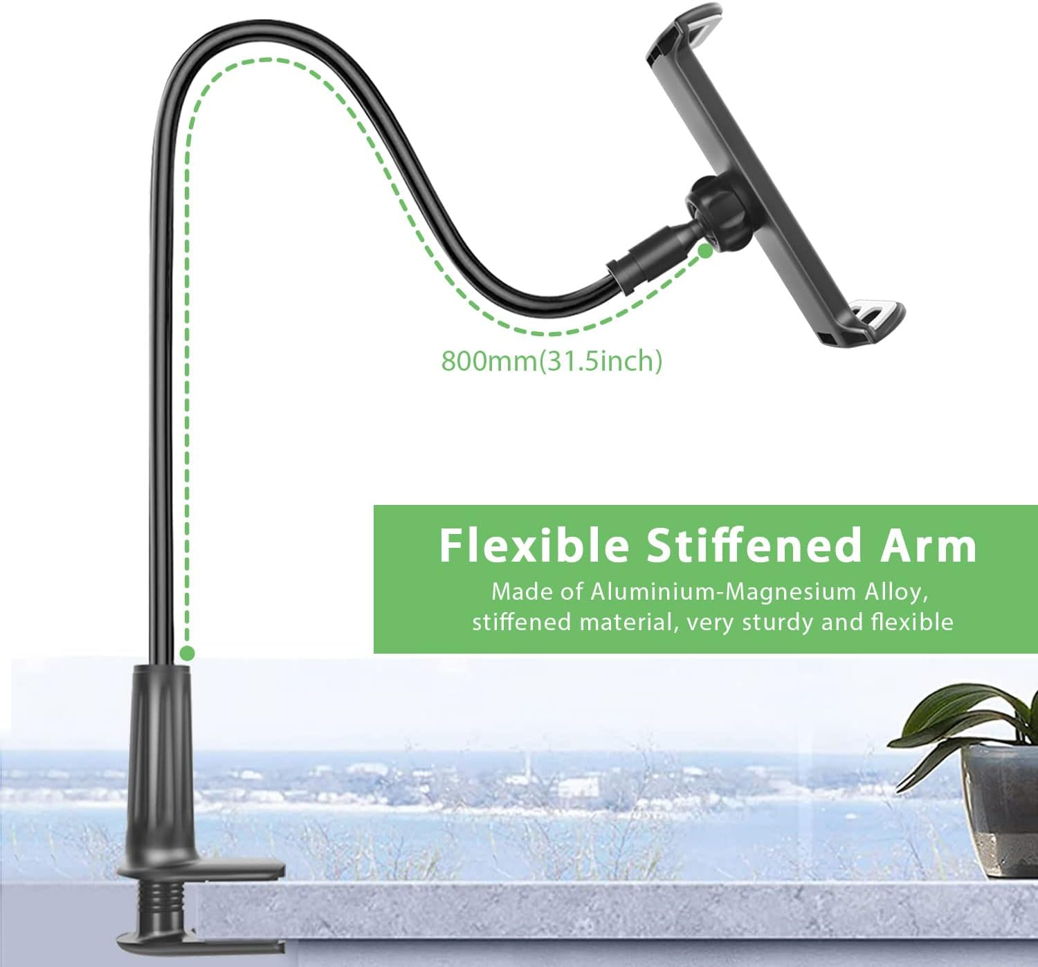 GVTECH Gooseneck Tablet Stand, Universal Tablet Mount Holder 360 Flexible Lazy Arm Holder Clamp Mount Bracket Bed for 4.6"-11" Ipad Air Pro Mini, Samsung, Huawei Tab, Iphone, Switch, More Devices image number 3