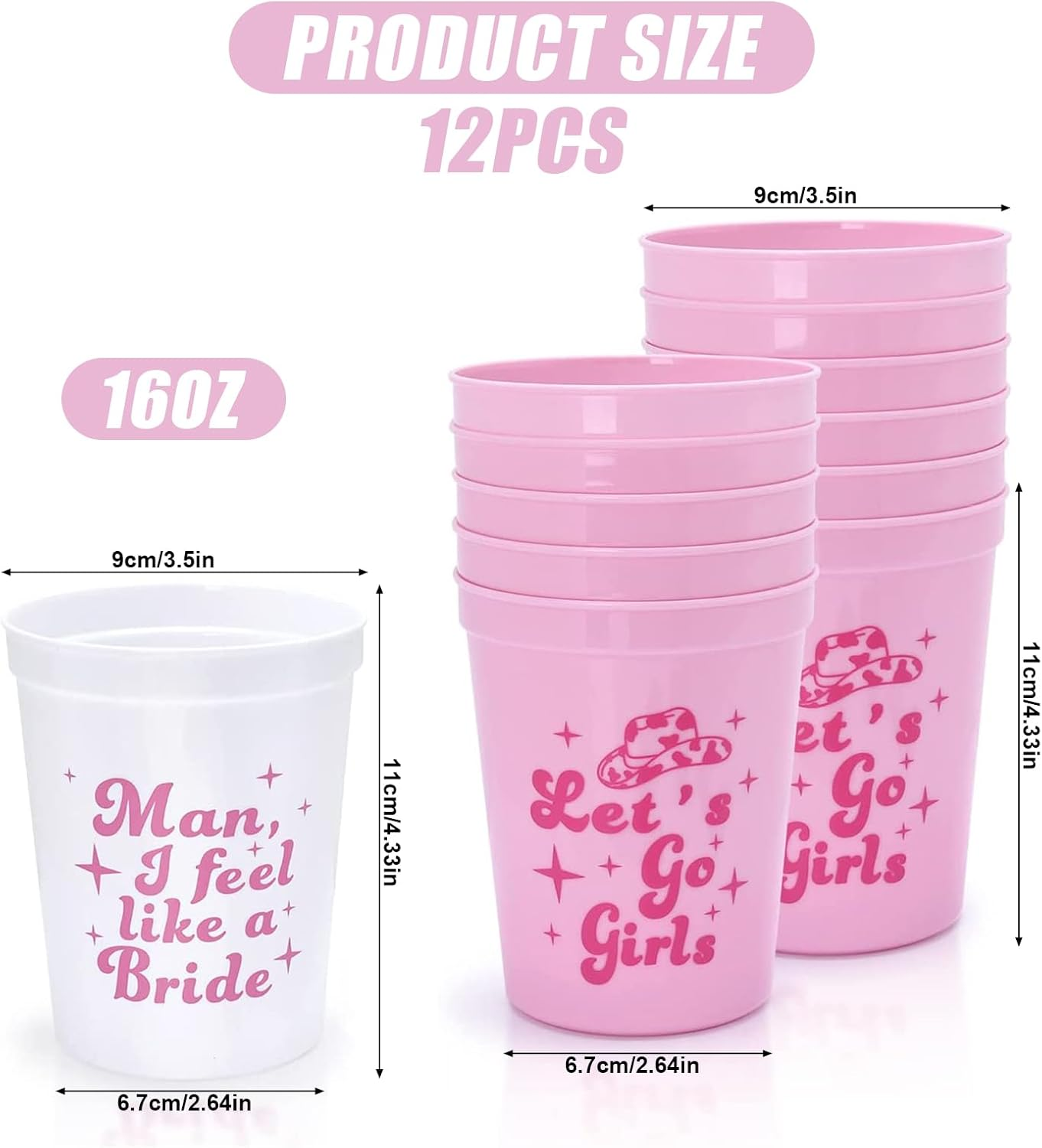 Homiliky 12 Pcs Bachelorette Party Bride Tribe Cups,White Pink Bridal Shower Cups Hen Party Cups,Bachelorette Party Drinking Cups for Engagement Wedding Supplies Hen Party Accessories (Pink) image number 1
