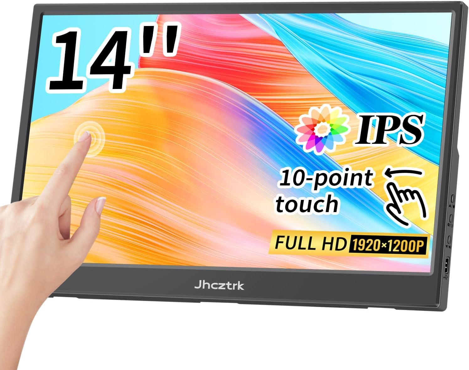 Touchscreen, Portable Monitor 14-Inch Full HD 1200P Built-In Tripod and Dual Speakers HDR Eye Protection Slim IPS Display, USB Type-C HDMI External Monitor for Laptop/Pc/Mac/Iphone/Xbox image number 4