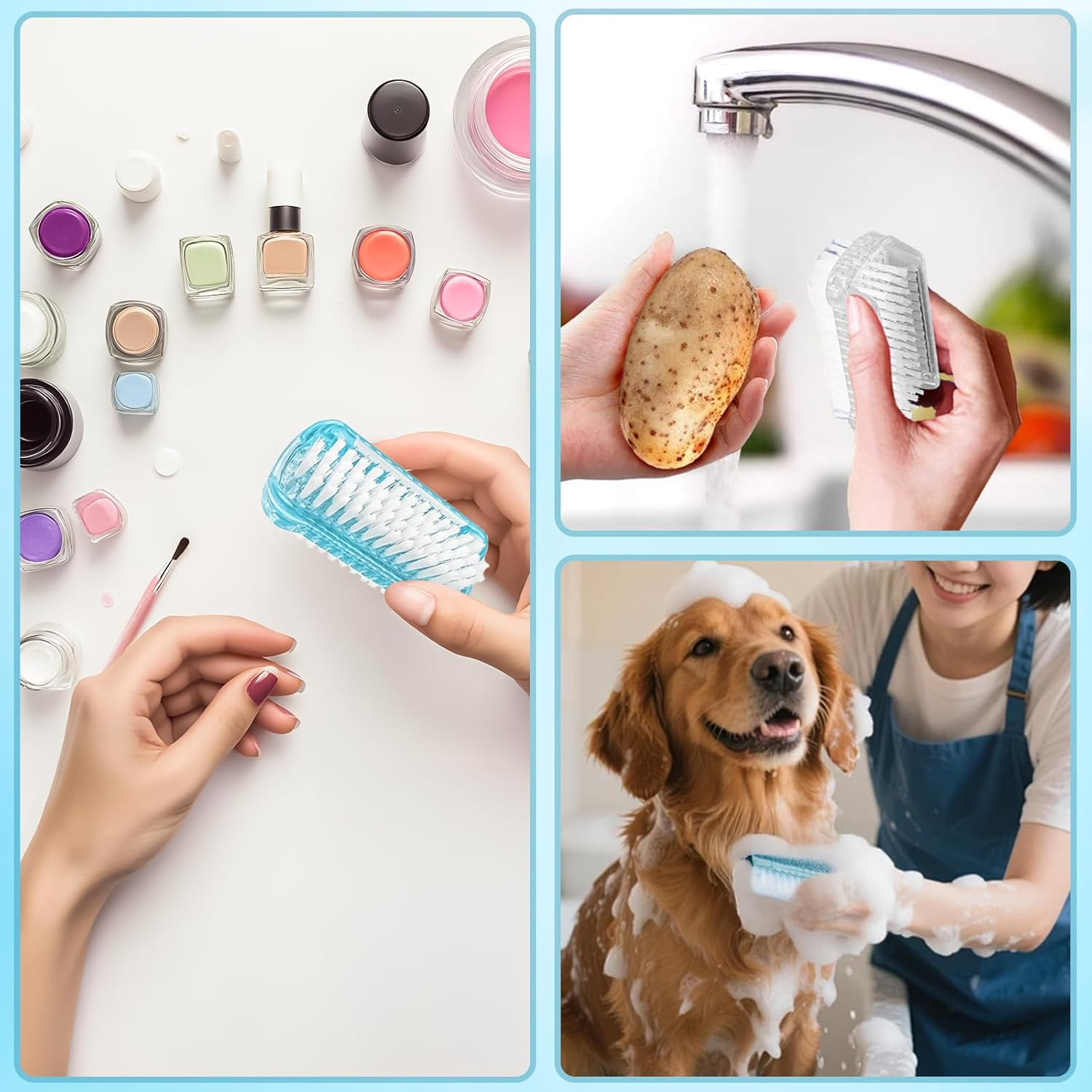 Pack of 4 Hand Brush, Nail Brush, Double-Sided Cleaning Brush, Hand Wash Brush, Small for Hands, Fingernails, Foot Brush, Vegetable Surfaces, Nail Brush, Universal Hard Bristle Brush Cleaning image number 3