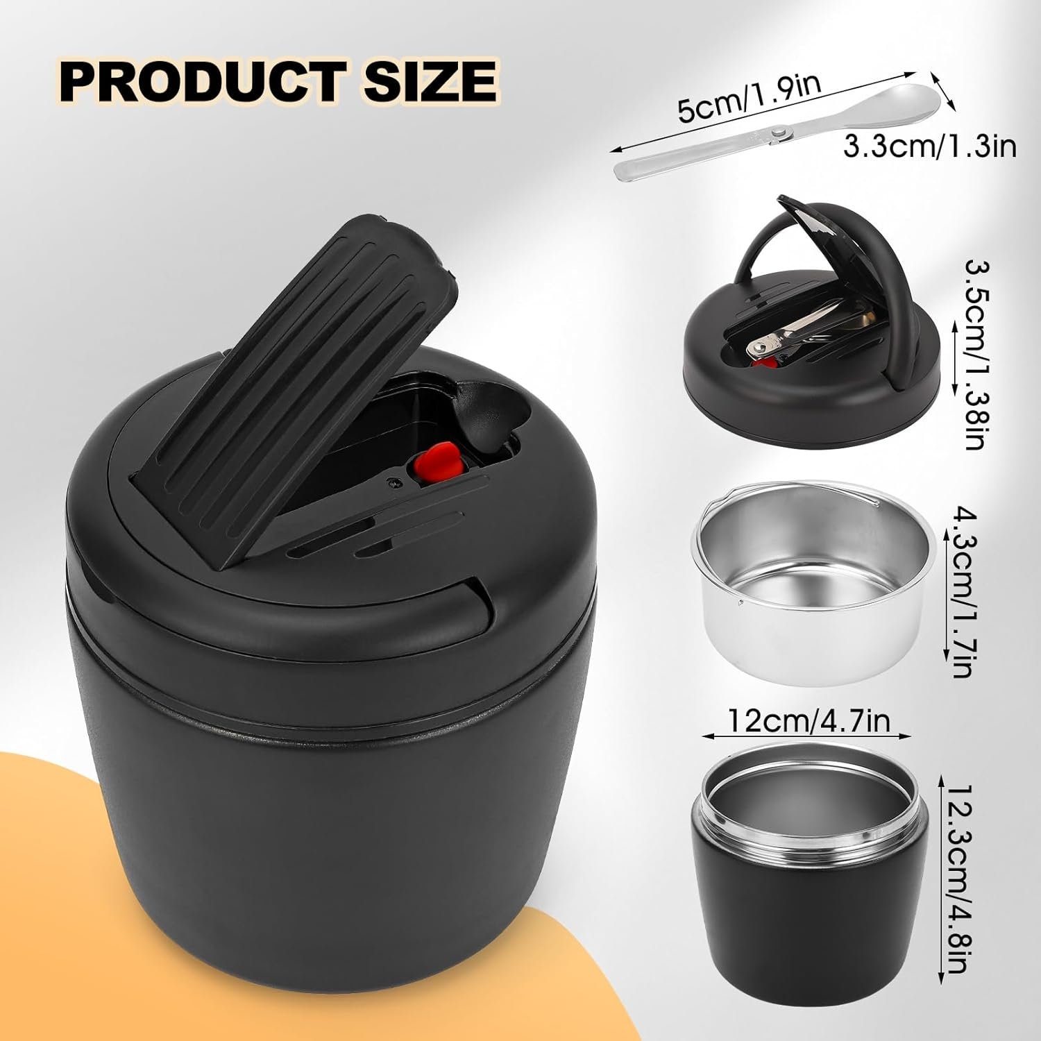 Insulated Food Jar 304 Stainless Steel 1.2L Portable Thermal Lunch Box Insulated Food Container with Spoon for School Travel Black image number 3