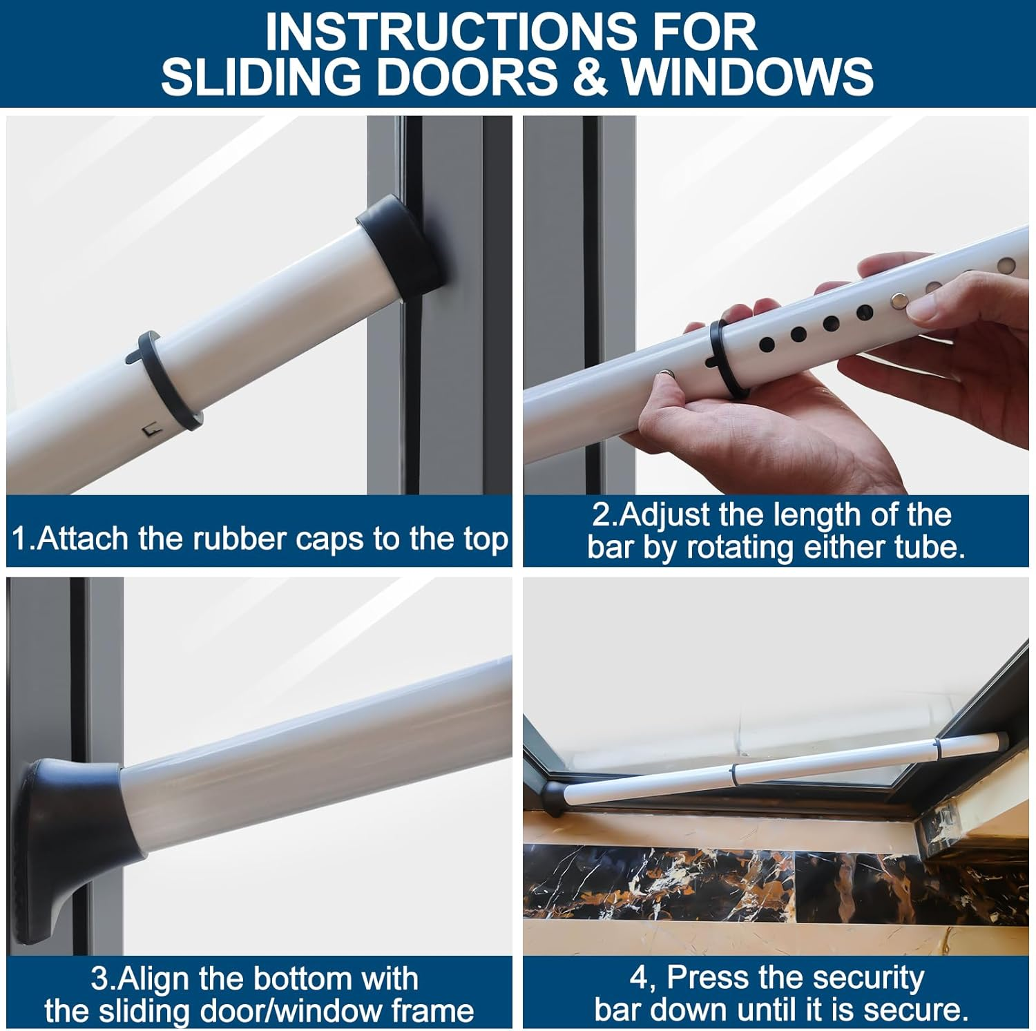 2 Pack Rerishom Door Security Bar, Door Stoppers Security Bar,Heavy Duty Door Lock Security Door Jammer Door Stopper for Apartment, Hotel Room,Screen Door Hardware, Gate Lock Bar image number 4