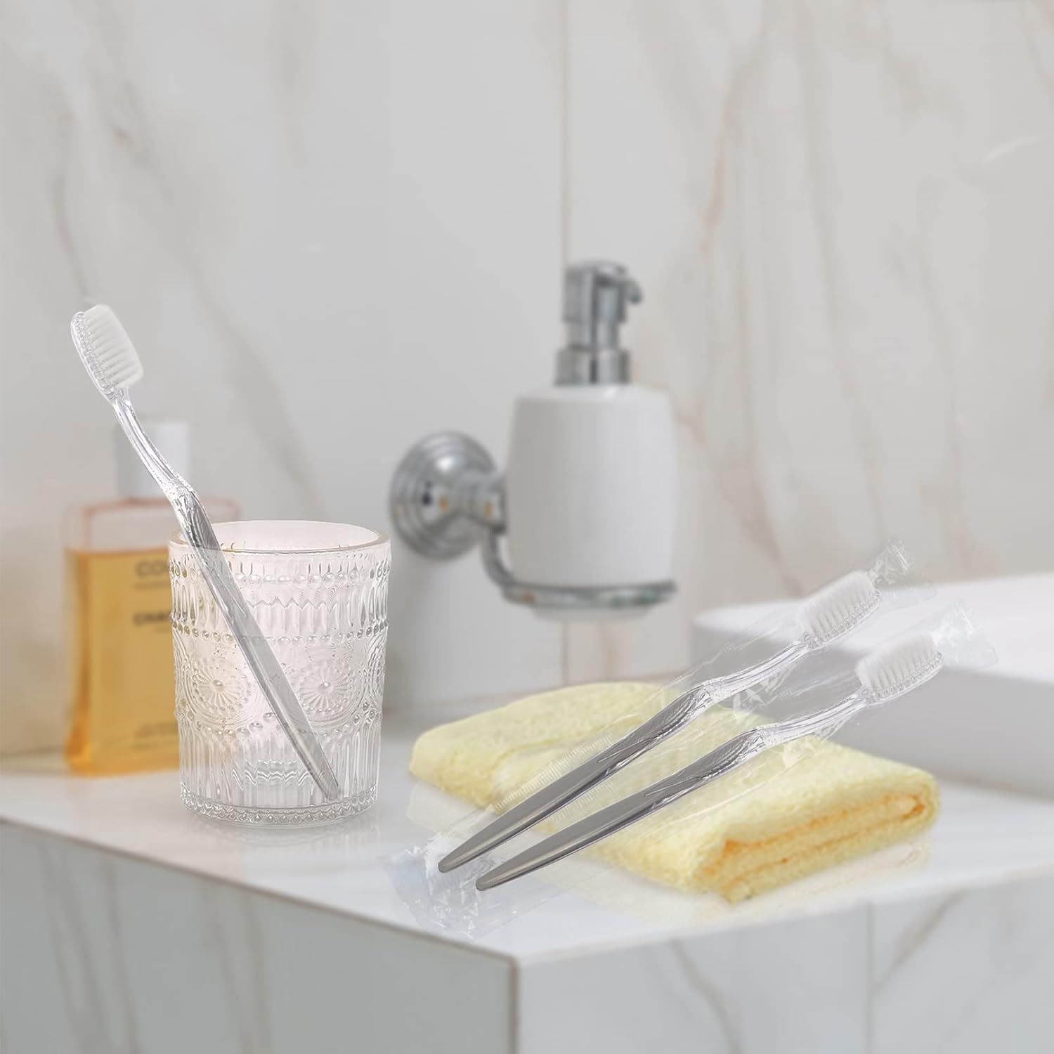 Fkyzixeh Grey Handle Toothbrush Bulk, Disposable Toothbrushes Individually Packaged, Toothbrush for Travel, Hotel and Homeless (50 Pack) image number 2