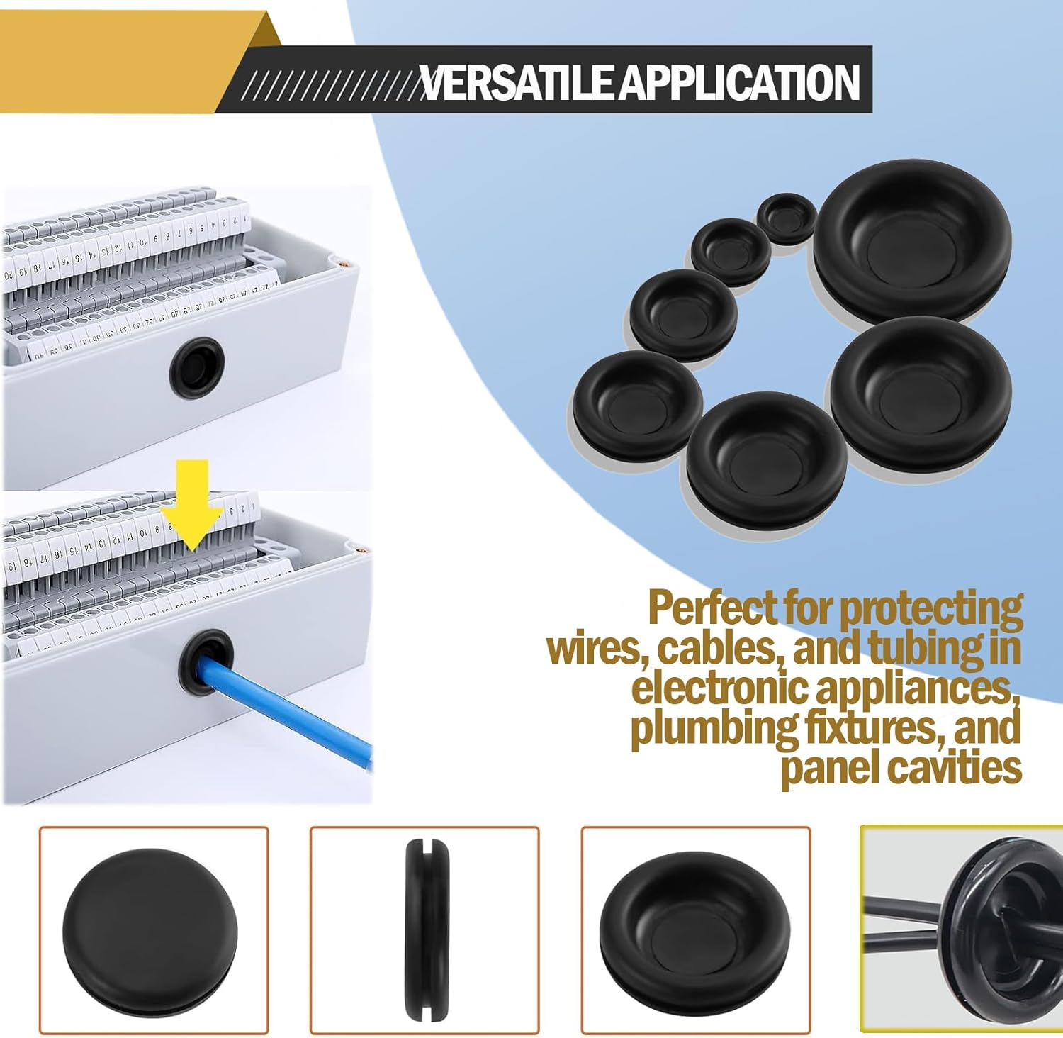 170-Piece Rubber Grommet Assortment Kit, 7 Sizes 7-25Mm, Waterproof and Fire Resistant, Black image number 5