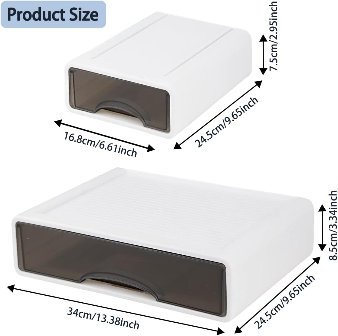 Stackable Desk Organizer, FHDUSRYO Large Desktop Storage Box with 3 Drawers, 13&rdquo; Wide Letter Size Desk Organizer and Accessories, Plastic Drawer Organizer for Office, Document, Makeup (White, 3Pcs) image number 2