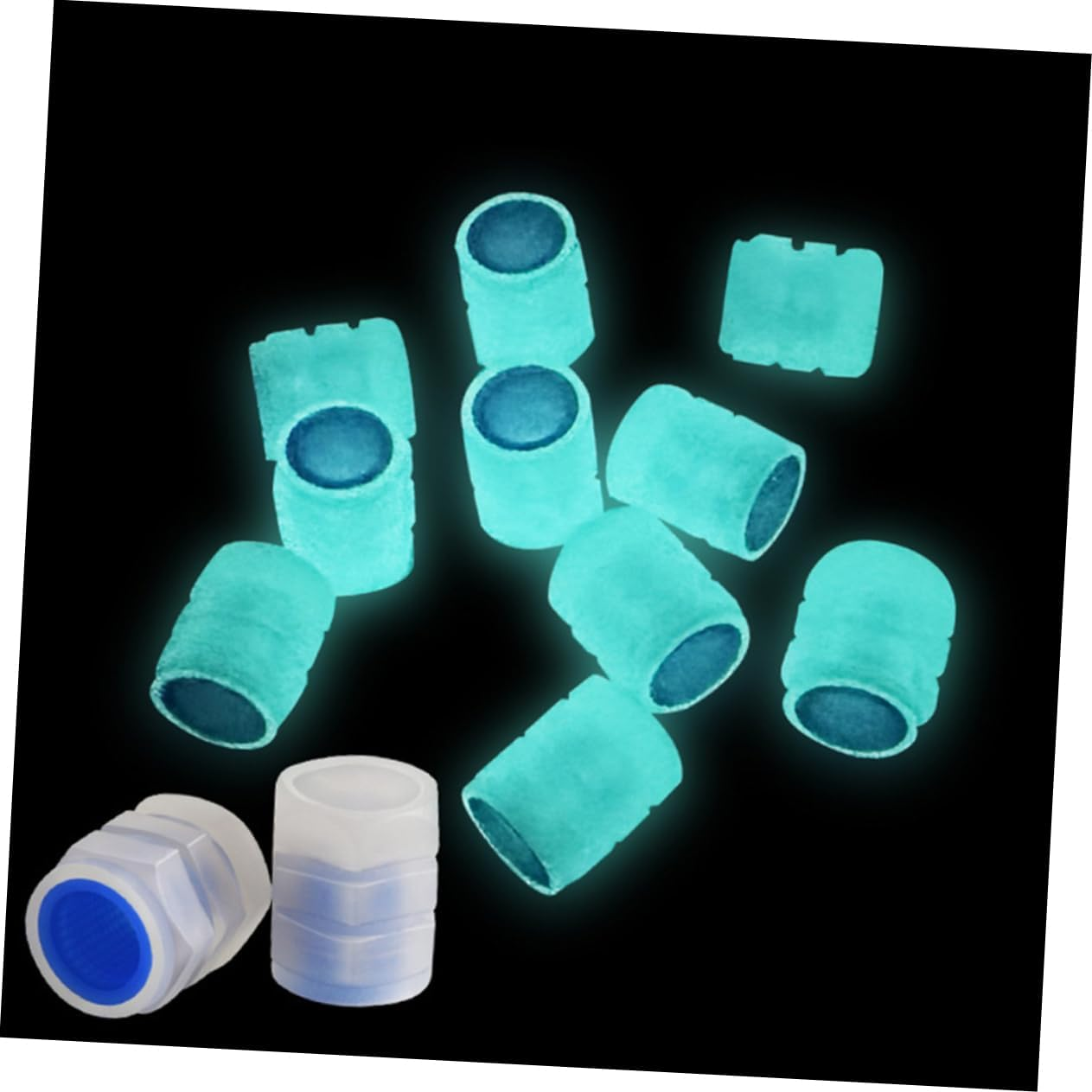 ASAKKURA 40Pcs Luminous Plastic Tire Valve Stem Caps, Glow Green and Blue, Night Glow Dustproof Covers for Car and Truck Tires, Universal Fit for Automotive Wheel Accessories image number 5