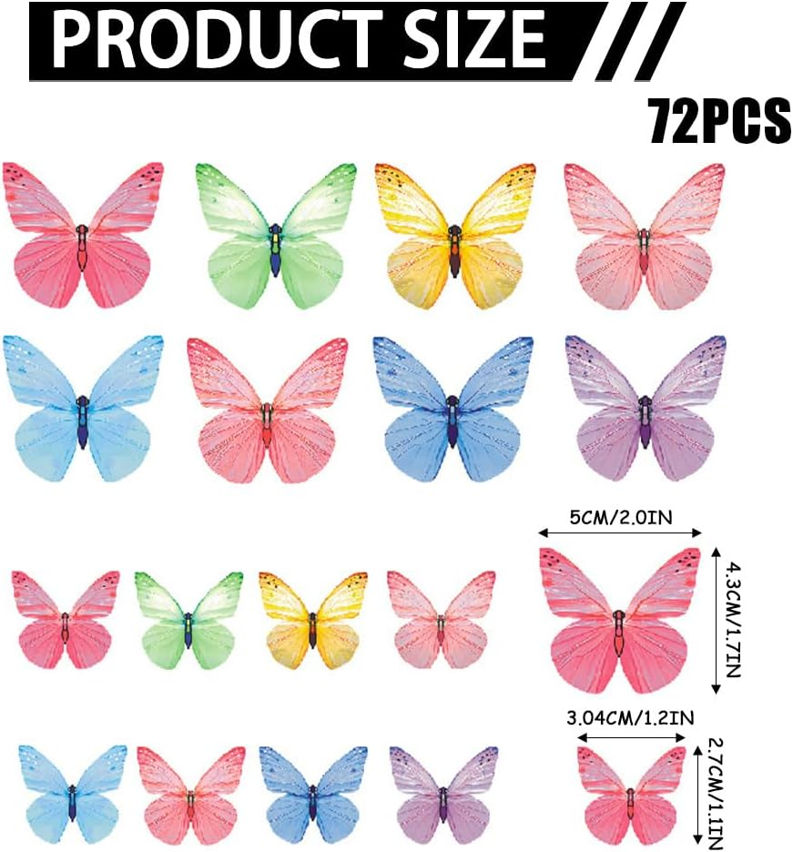 Rstigiker 72Pcs Edible Cake Decorations Colorful Butterfly Cake Decorations 3D Butterfly Cupcake Toppers for Birthday Baby Shower Party Wedding Cakes Desserts Food Decoration image number 3