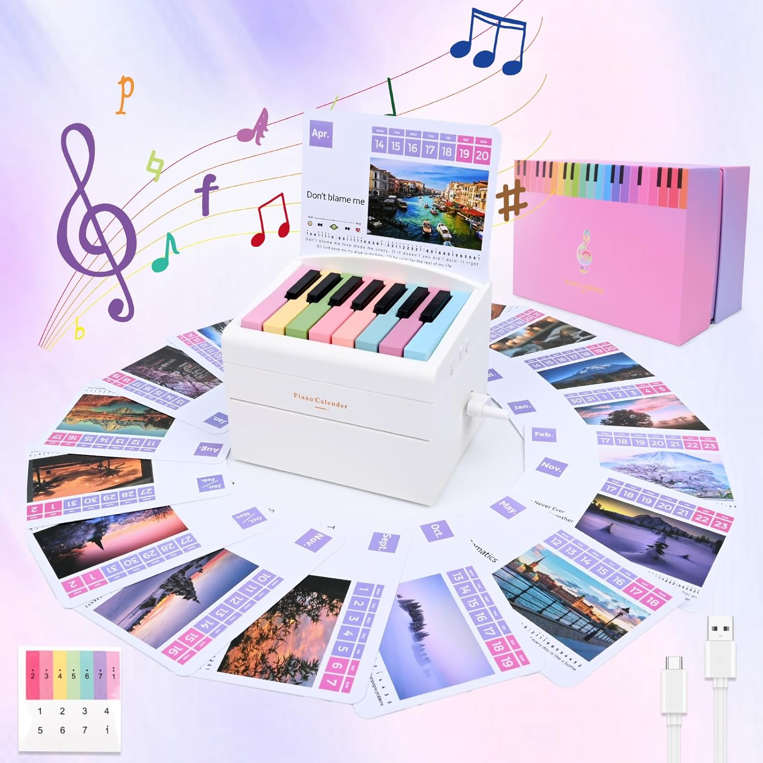 Playable Piano Calendar, Rechargeable Double Sided Design Desk Calendar, Included 2025 Calendar, 52 Weeks Music Scores and 26 Cards Great for Christmas or Birthday image number 4