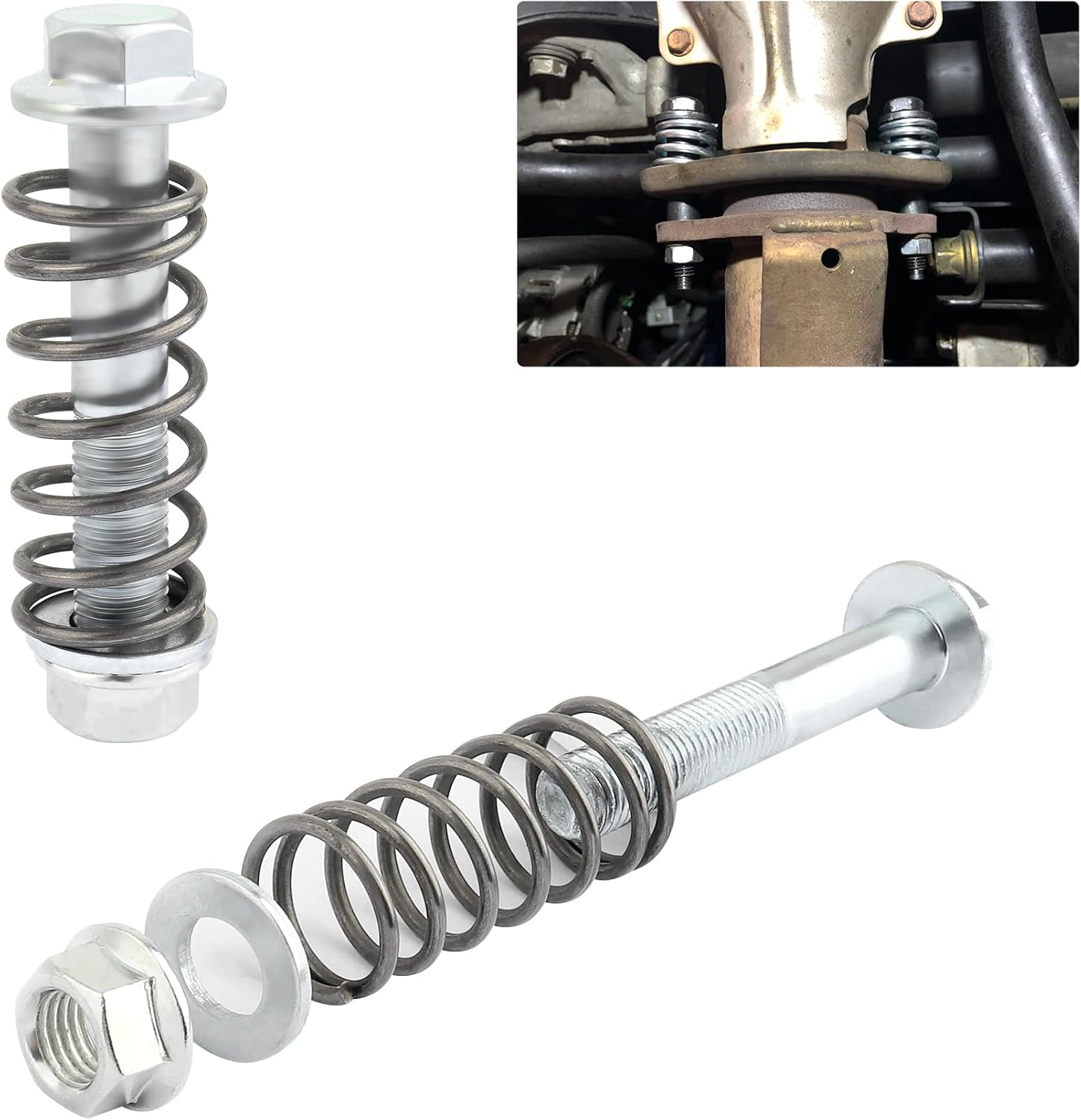 M10X1.5X75Mm Exhaust Bolts and Nuts Kit,Includes 2 Sets Exhaust Manifold Bolts+Exhaust Springs+Nuts+Gaskets,Auto Parts Replacement Exhaust Bolt and Spring Hardware Kit (M10X1.5)