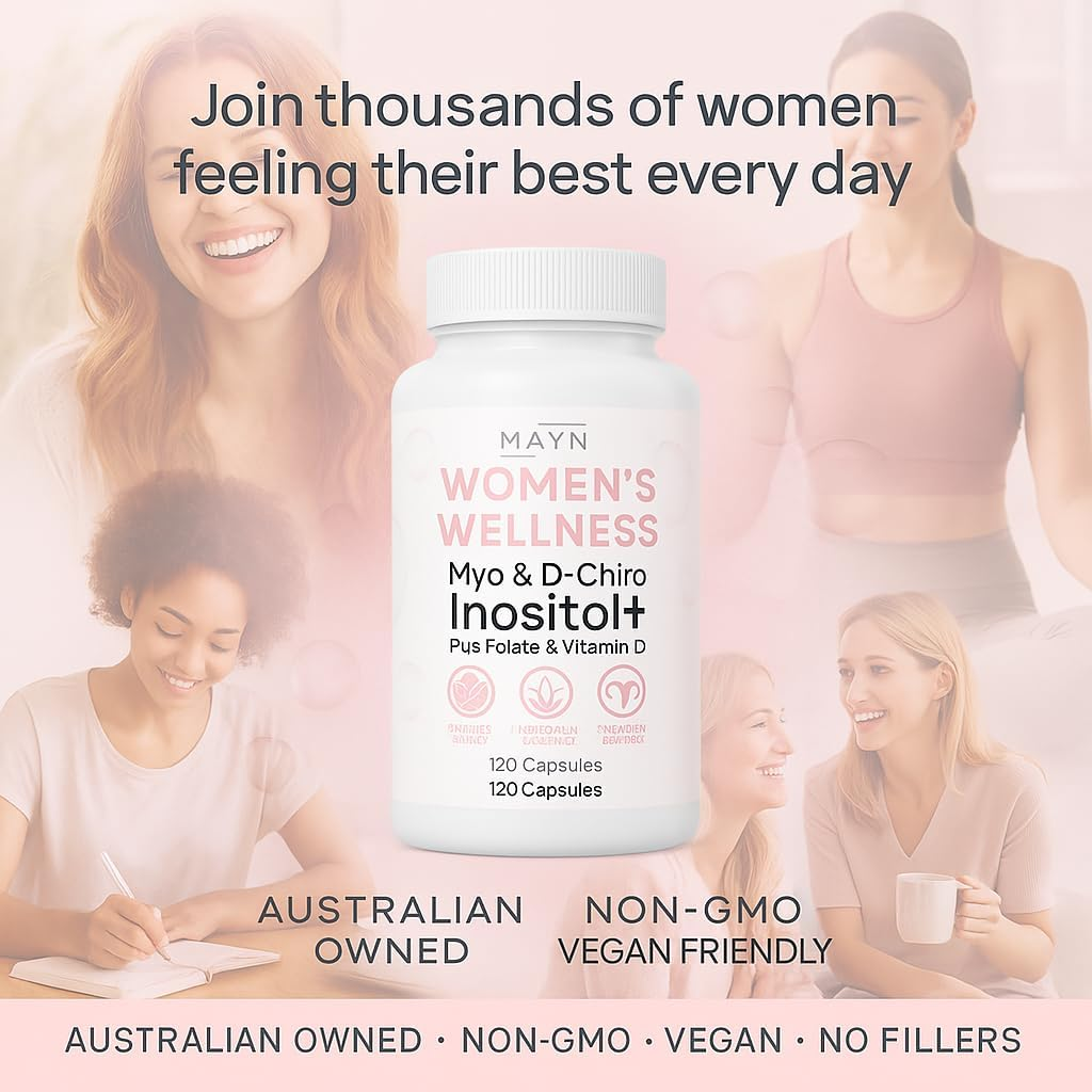 Myo-Inositol + D-Chiro Inositol 40:1 Complex &ndash; with Folate & Vitamin D3 &ndash; 2000Mg Myo + 50Mg D-Chiro &ndash; Women&rsquo;S Wellness Formula &ndash; 120 Vegan Capsules by MAYN image number 5