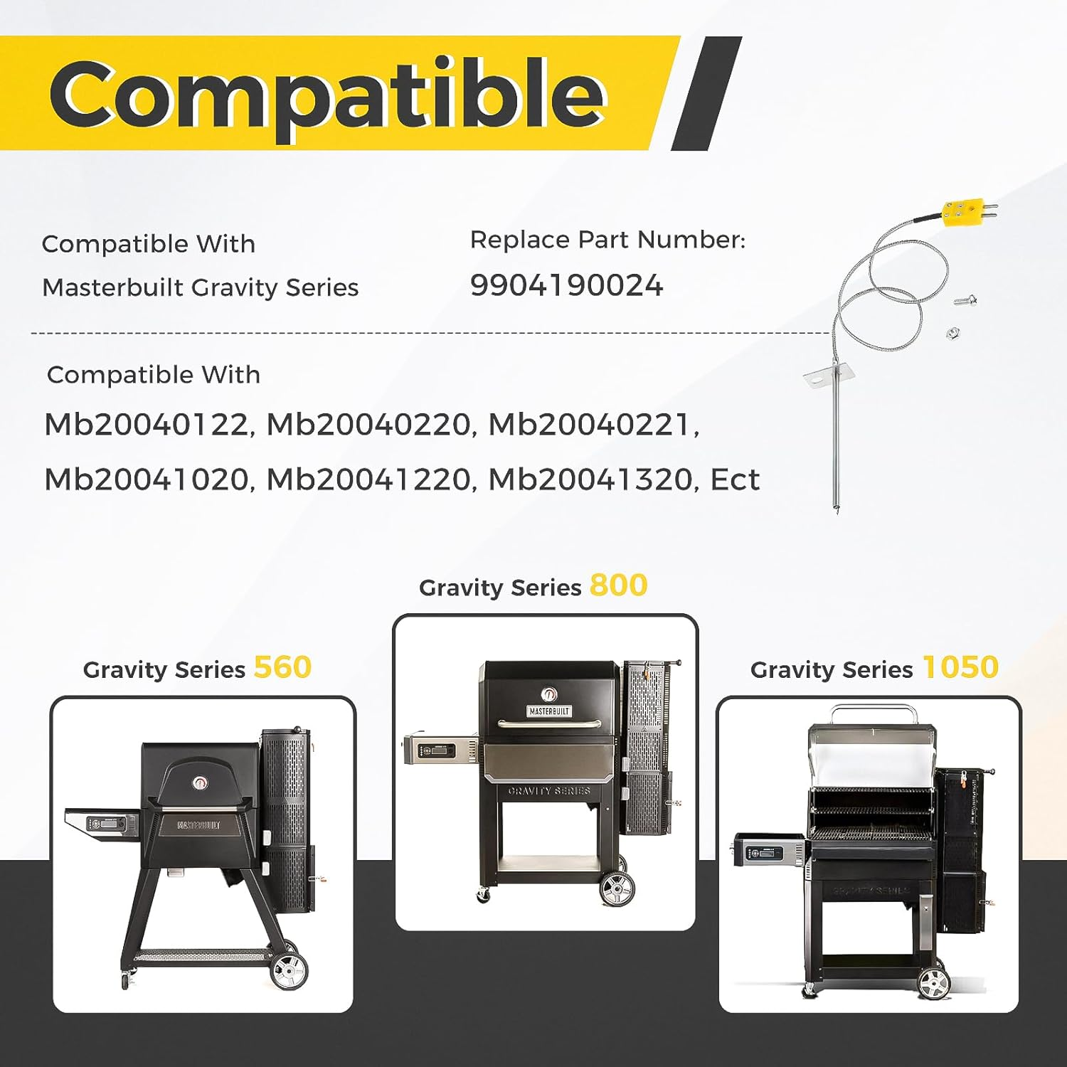 Temperature Probe Replacement for Masterbuilt Gravity Series 560/800/1050 XL & Digital Charcoal Grill & Smokers, Replace Part Number: 9904190024 image number 1