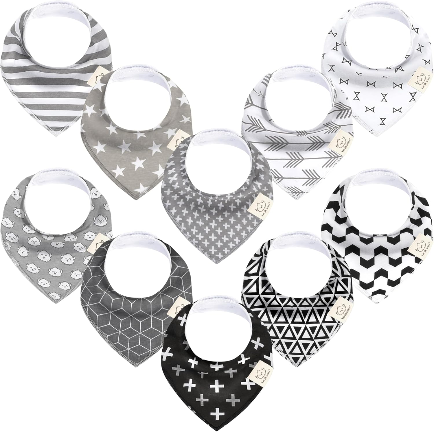 10-Pack Organic Baby Bandana Bibs - Organic Cotton Bandana Bibs for Boys, Girls - Super Absorbent Bandana Drool Bibs - Teething Bibs - Baby Bibs for Infant, Toddler (MONOS) - Butterflies image number 2