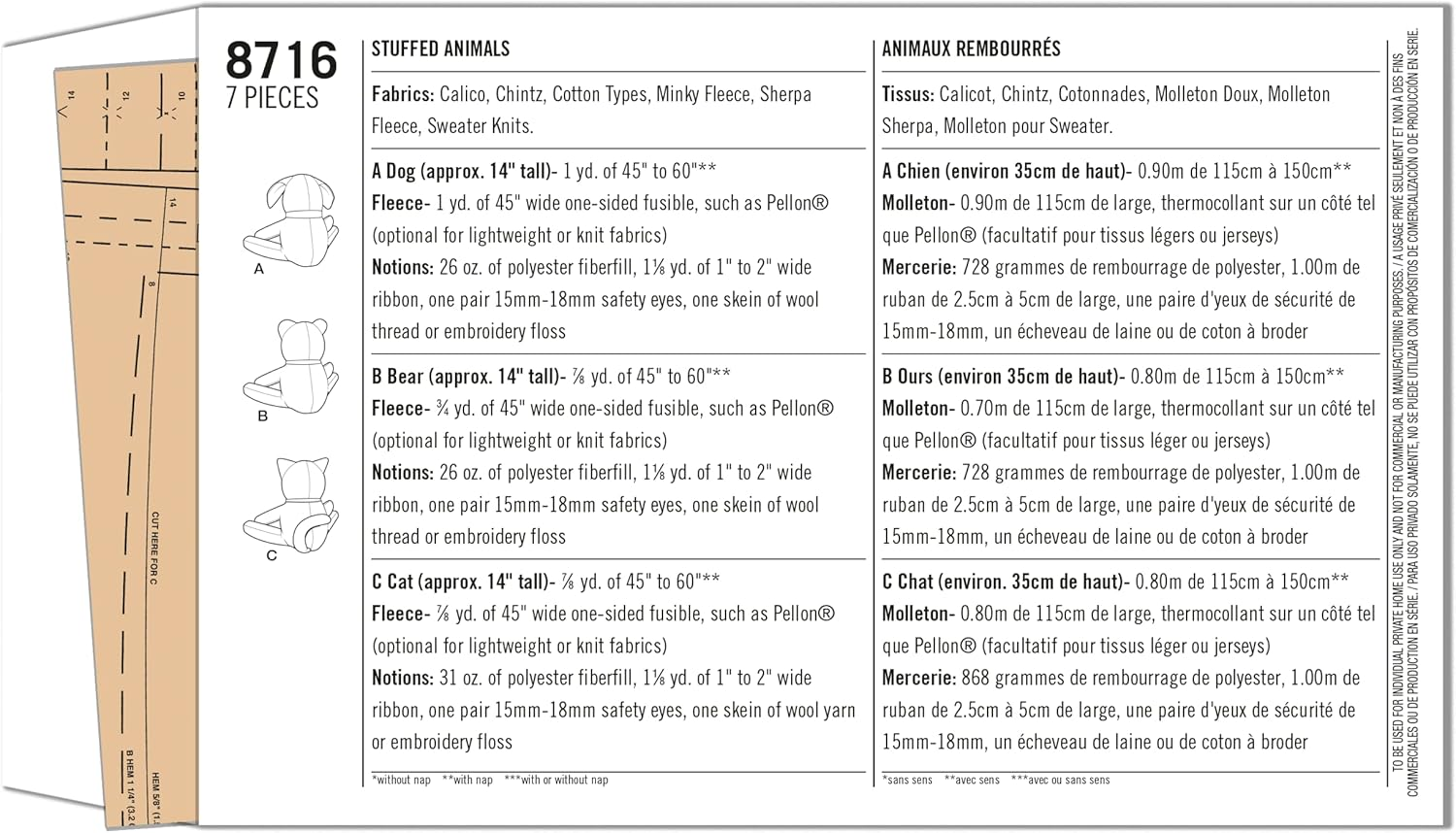 Simplicity S8716 Sewing Pattern Stuffed Animals, One Size image number 6