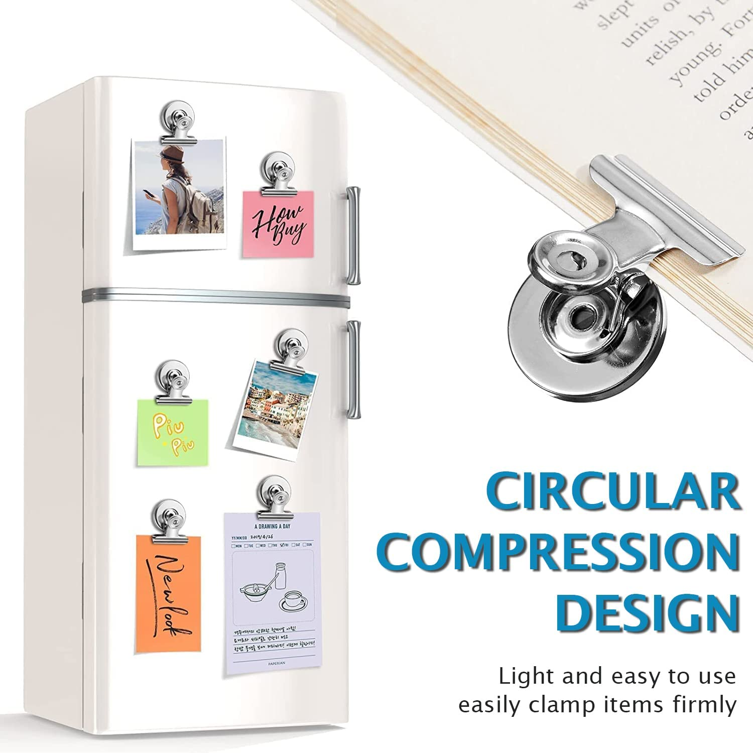 24 Pcs Magnetic Clips, Strong Fridge Magnets Refrigerator Magnets with Clips, Heavy Duty Fridge Magnet Clips Whiteboard Magnets for Office School Kitchen Home Supplies image number 6