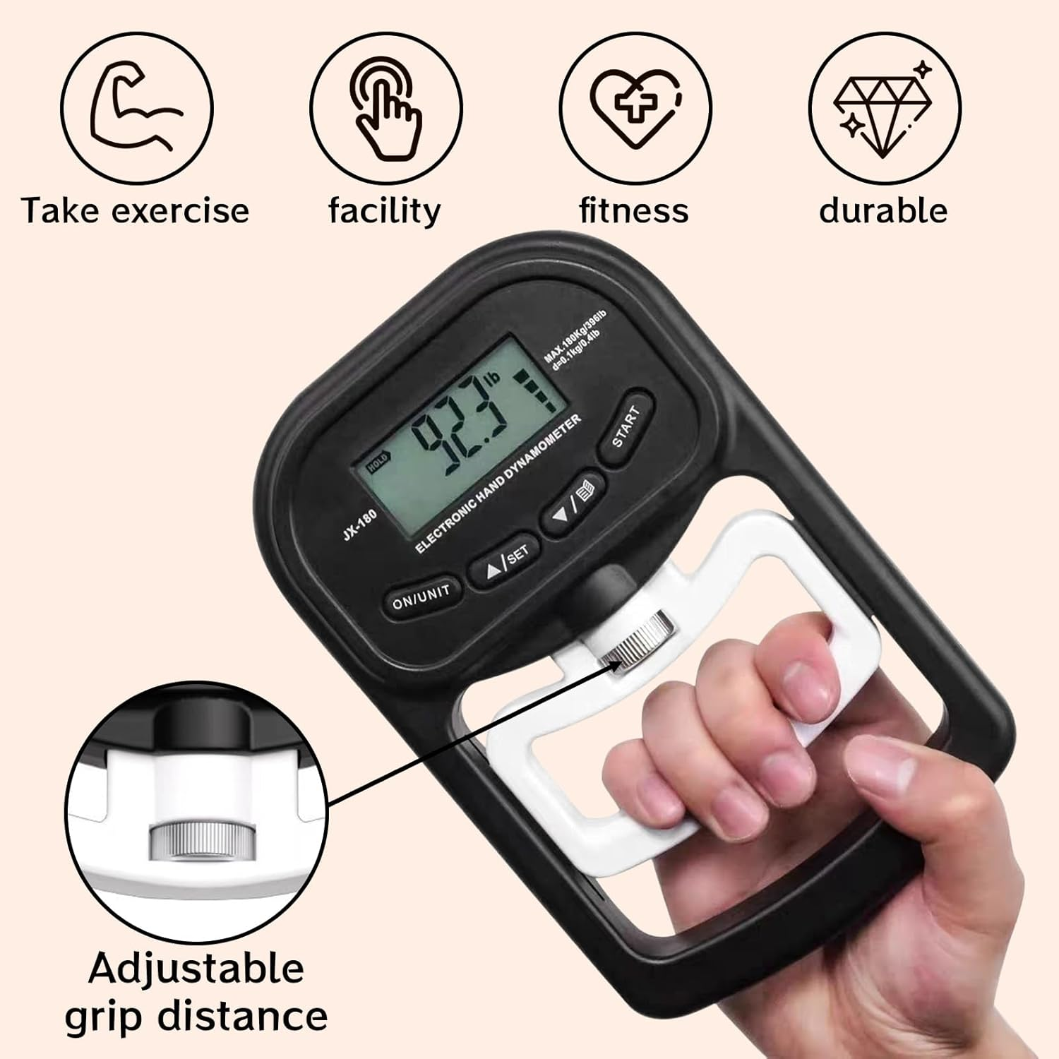 Grip Strength Tester, Grip Trainer, 396Lbs / 180Kg Electronic Hand Gripper Strength Trainer with LCD Display, Gripping Strengthener for Sport, Home, School, Clinic Use image number 3