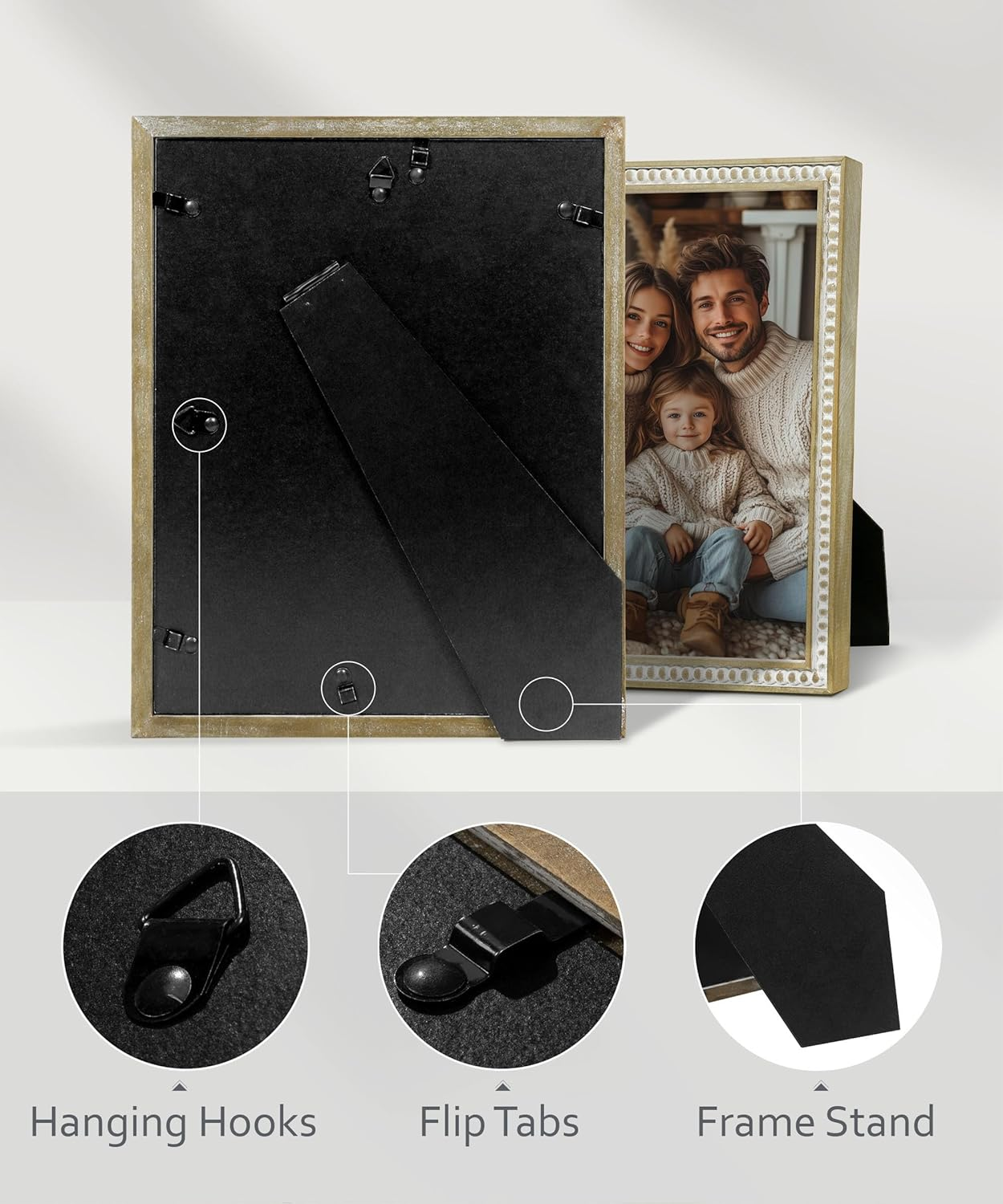 8X10 Picture Frame, Natural Pine Wood Wall Mount Photo Frame Boho Distressed White Vintage Rustic Tabletop Display Home Decor for Bedroom Living Room Hallway Entryway image number 5