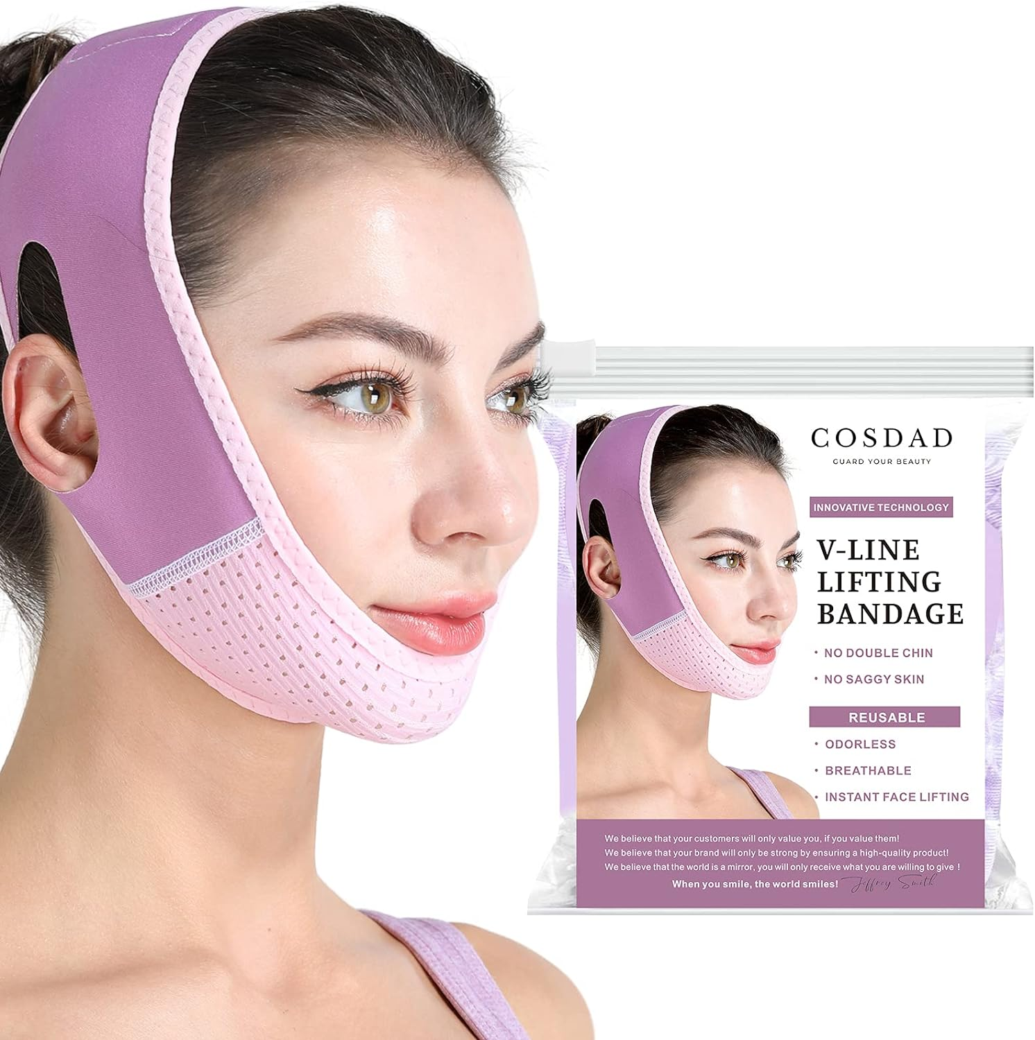 COSDAD Reusable Double Chin Reducer Chin Strap Face Slimming Strap Face Slimmer Shaper for Women,Breathable Comfortable V Line Lifting Mask,Innovative Lifting Technology,One Fits All,Purple