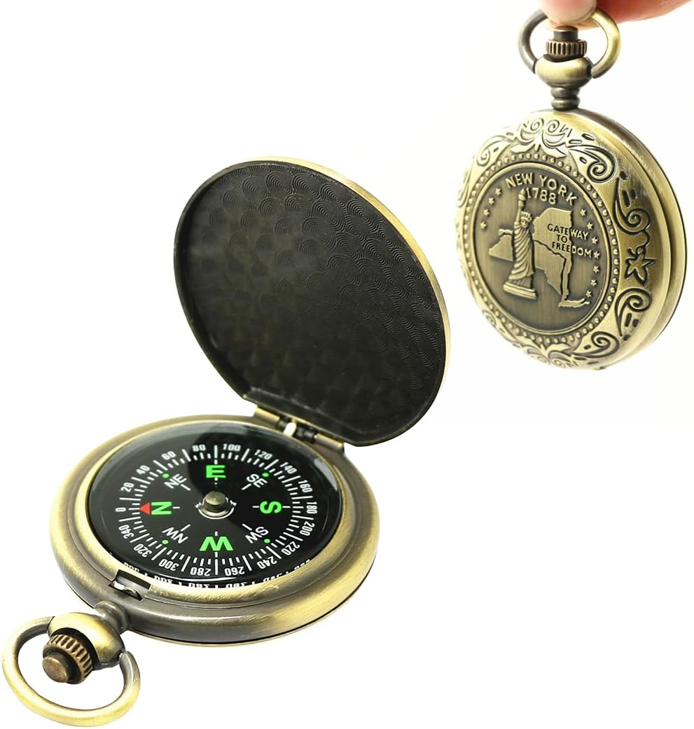 Retro Zinc Alloy Compass - Classic Portable Marching Compass with Fluorescent Indicator for Hiking, Camping, Riding - Survival Equipment and Tools - Gift Idea