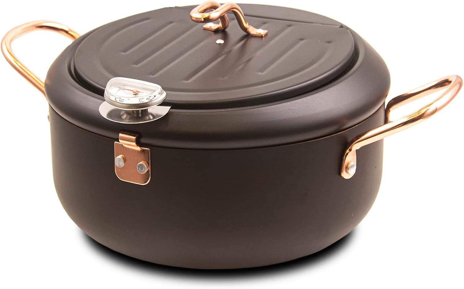 Cyrder Japanese Tempura Deep Fryer Pot with Fahrenheit Thermometer 3.5L- Nonstick Carbon Steel Oil Fryer, Fried Tempura/Chicken/Fish/Shrimp, Easy Clean, Green Big Tempura Pan, 10.2Inch