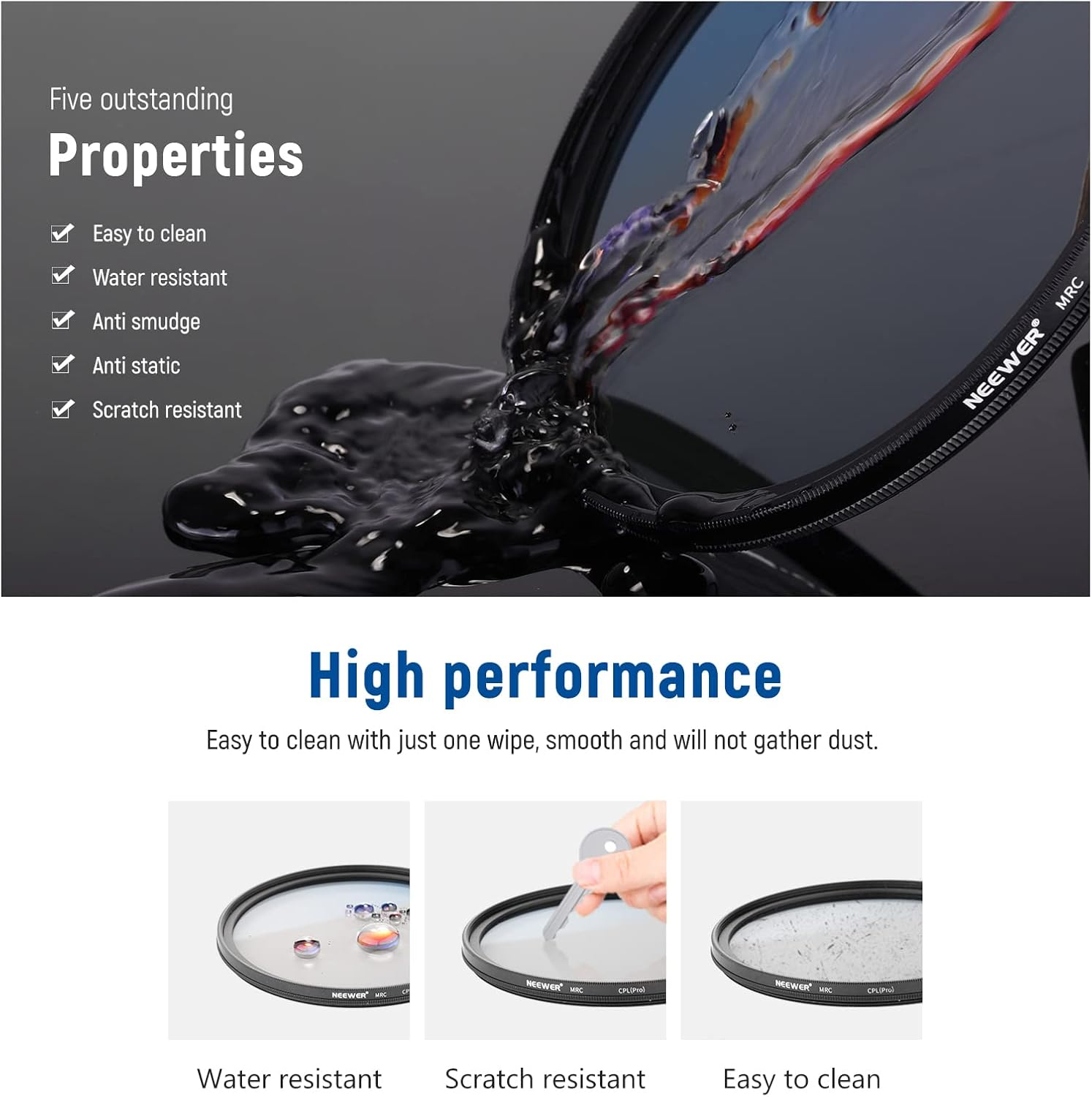 Neewer 82Mm Polarizing Filter 30 Layer Multi Resistant Nano Coatings Circular Polarising Filter(Cpl) Reduce Glare/Enhance Contrast/Ultra Slim/Reduces Reflection/Hd Optical Glass Polarizer Filter image number 1