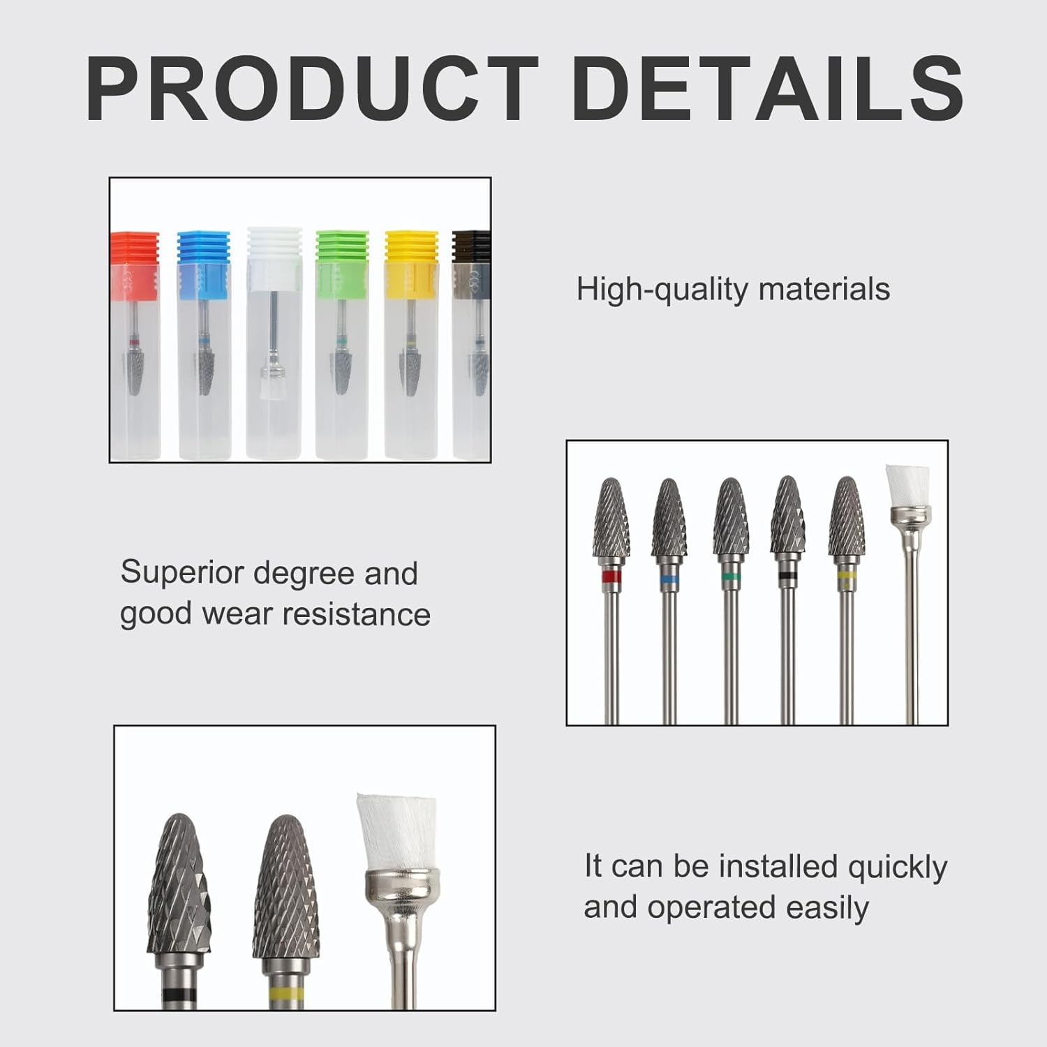 6 Pack 3/32" 5 in 1 Professional Carbide Nail Drill Bits Sets with Case, Tungsten Safety Drill Bits Tech Cuticle Bit Fast Remove for Manicurist Nail Salon Manicure Pedicure Gel Polishing (Round Head) image number 5