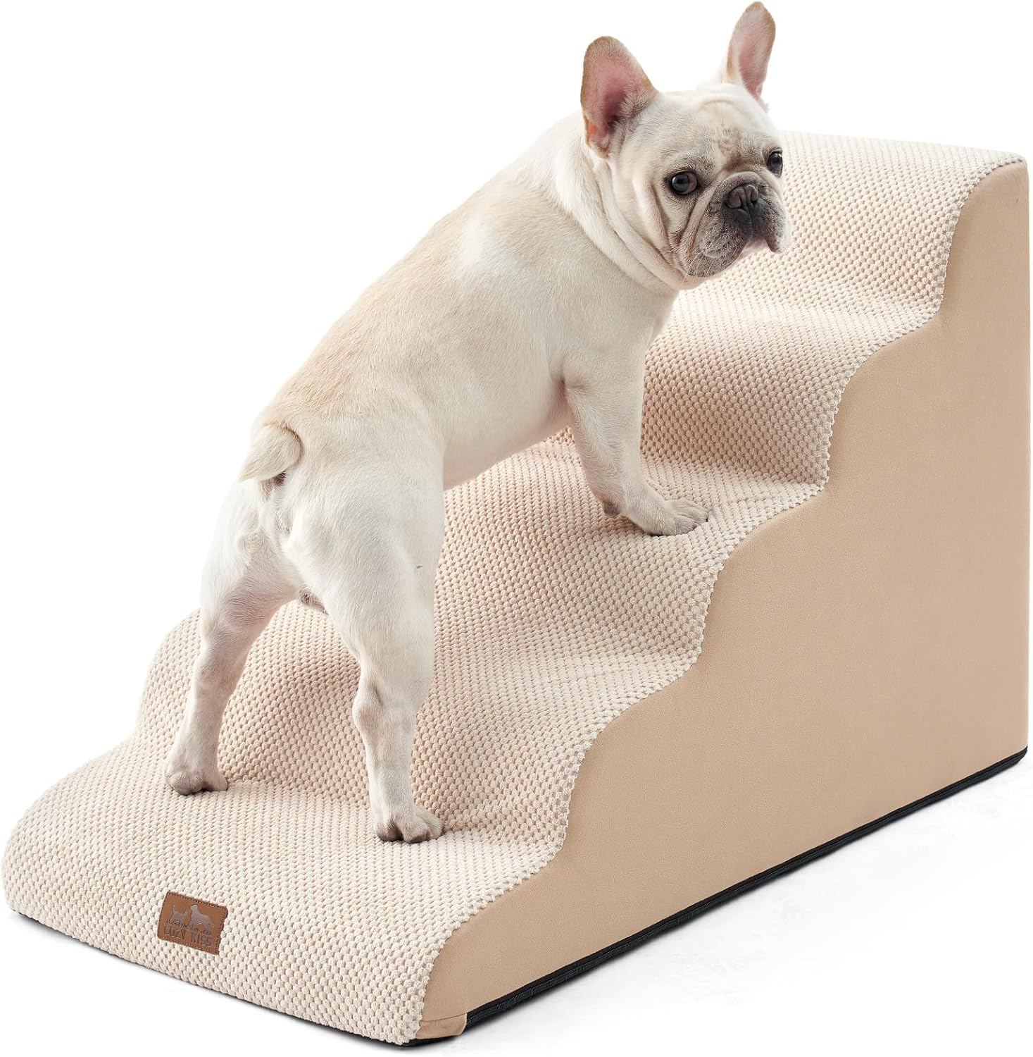 Cosy KISS Wide Dog Stairs for Large Dogs 50Cm Width, Dog Step for Small Dogs, Puppy or Cat, Medium Pet Ramp for High Bed or Car, High Density Foam Ladder, 50X84X57 Cm, Stable, 5 Step, Beige image number 1
