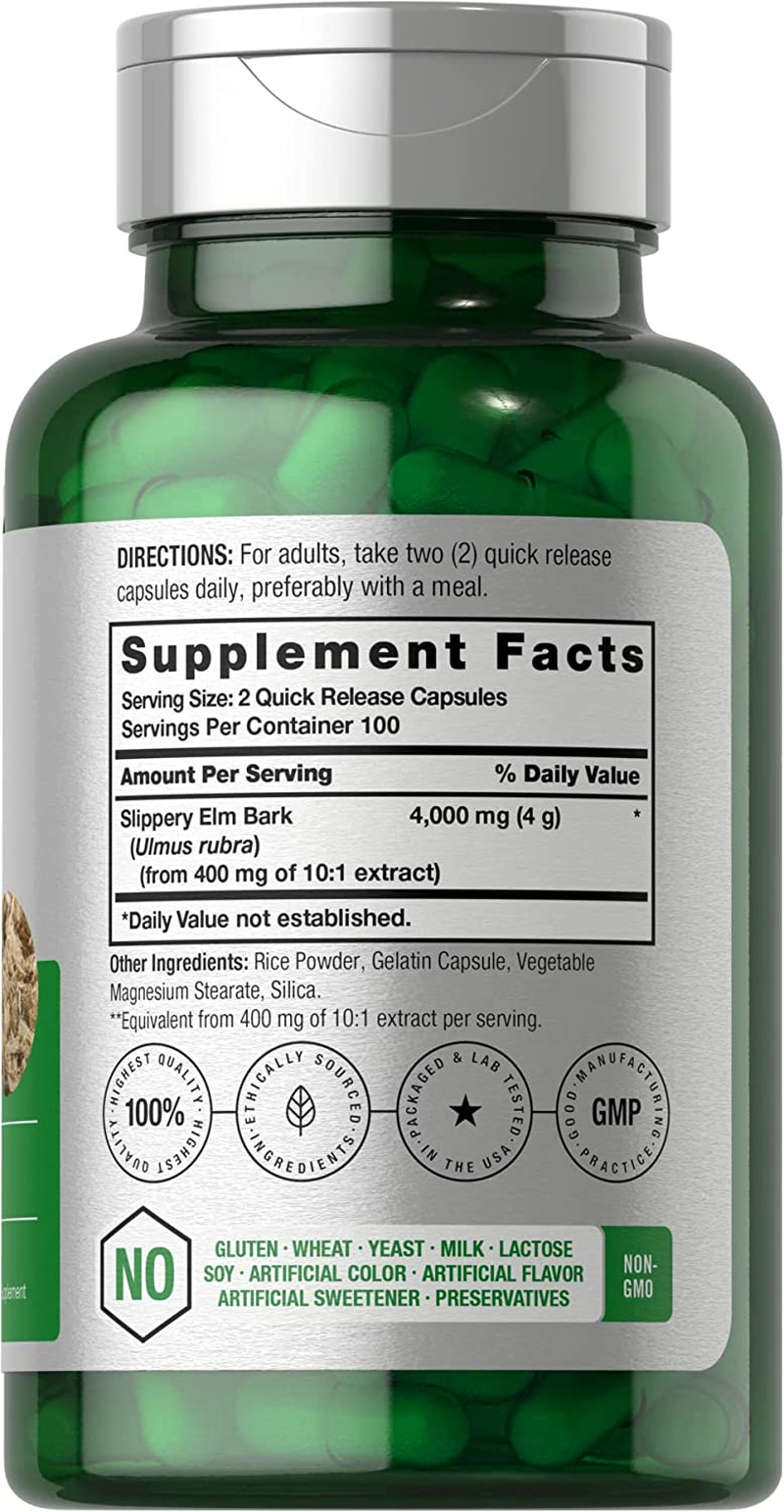 Slippery Elm Bark Capsules | 4000Mg | 200 Count | Non-Gmo & Gluten Free | by Horbaach image number 6