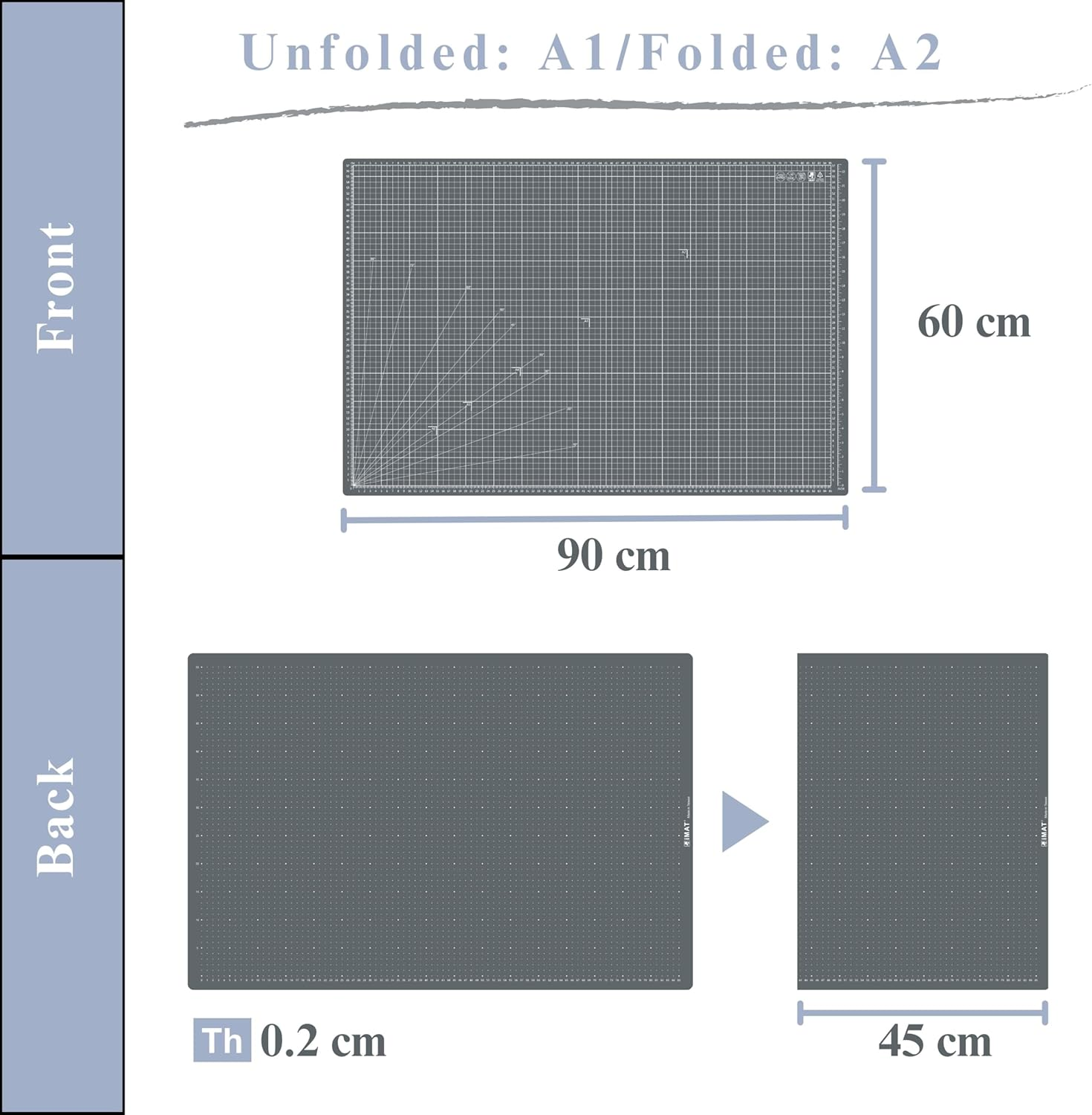Imat Flip Cutting Mat Note A1, 90X60 Cm, Foldable, Ideal for Crafts, Paper Cutting, Large Leather and Cloth Projects, Sketching, Drawing (Navy Blue)
