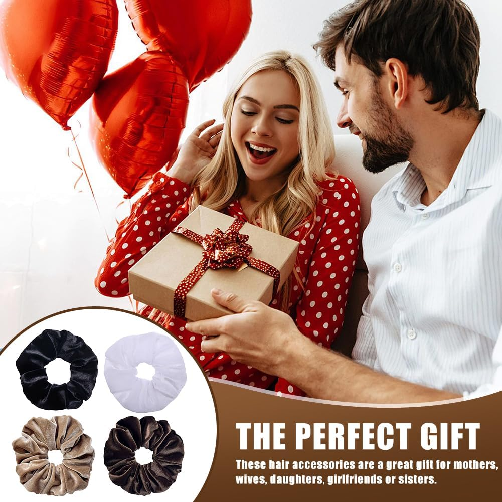 Pack of 4 Women'S Hair Scrunchies Plain Velvet Hair Scrunchies Large Hair Bobbles for Thick Hair, Thick Elastic Hair Accessories, Soft Loops for Everyday, Office, Party image number 1