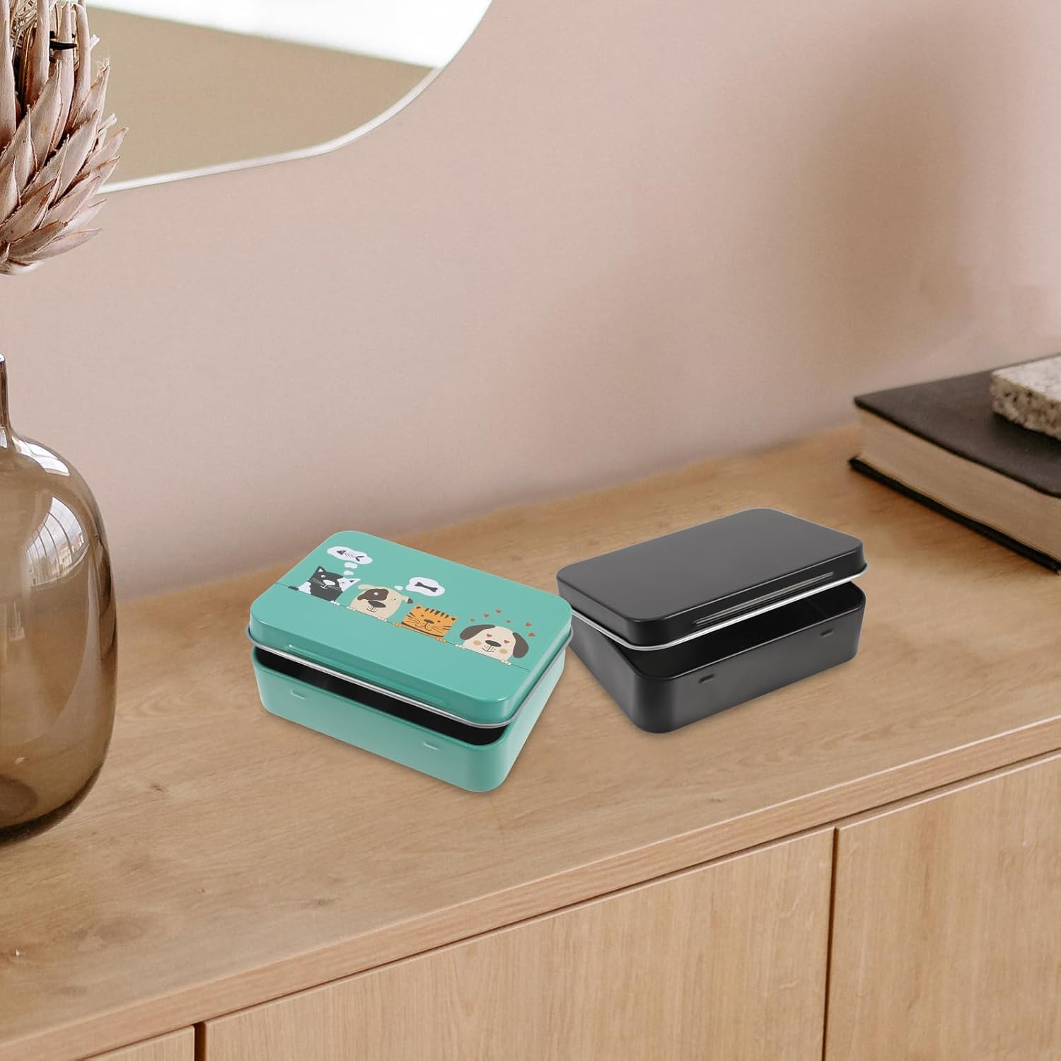 ERINGOGO 3Pcs Poker Box Playing Cards Storage Bins with Lids Metal Plaything Cards Canister Tinplate Case image number 1