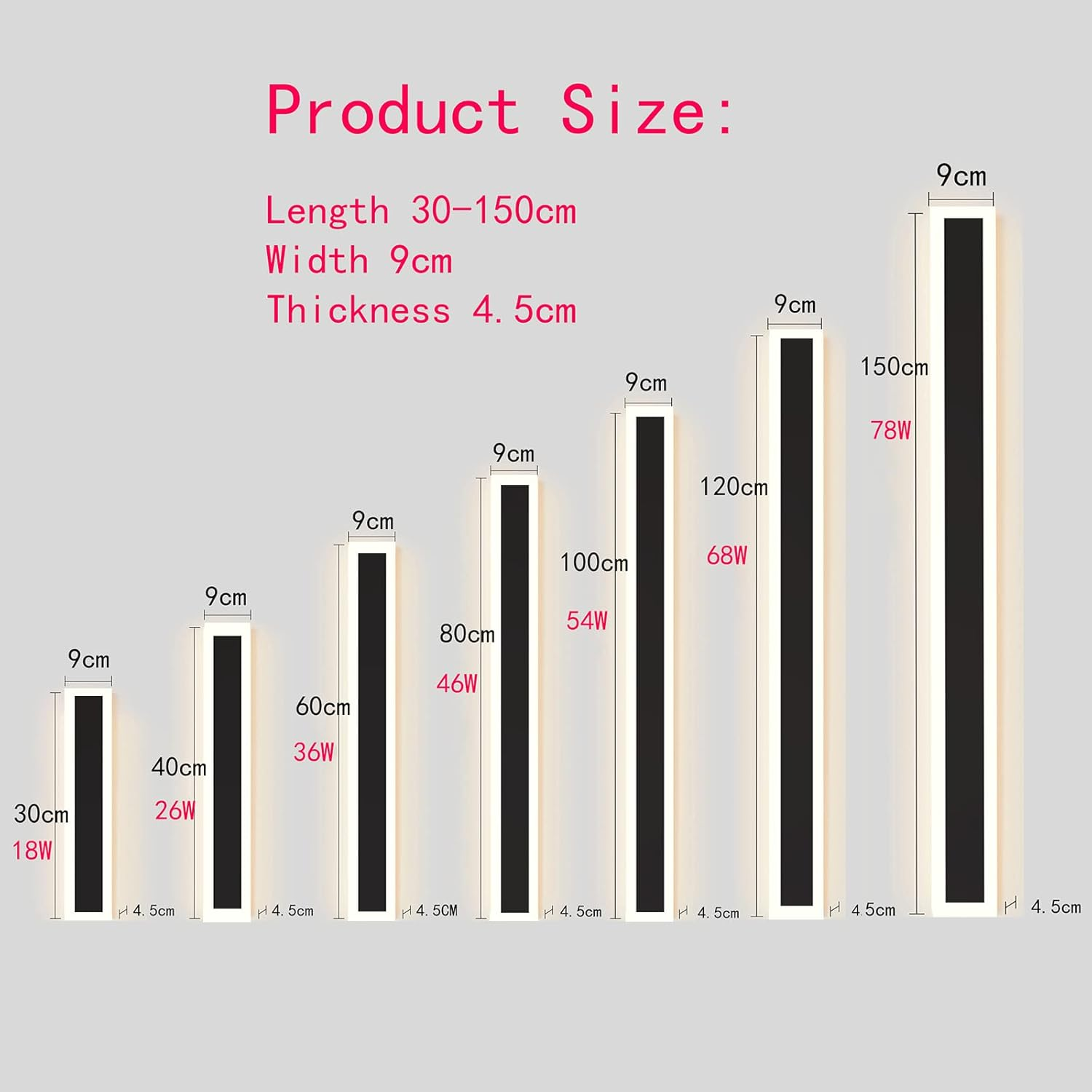 Outdoor Wall Light LED Long Wall Sconce IP67 Waterproof Black Modern outside Lights Metal Exterior Light Porch Light Patio Yard Garden Villa Living Room Balcony Garage Wall Lamp (80Cm,White Light) image number 2