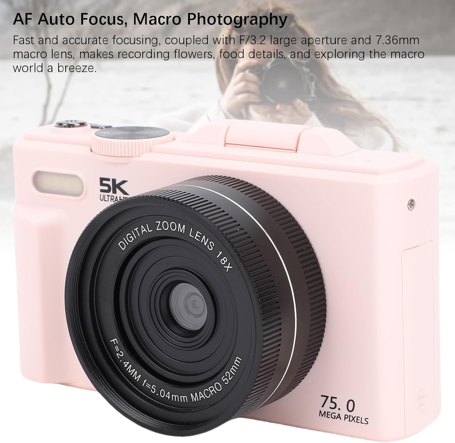 YUEHISY 5K 75MP Digital Camera for Youtube, 18X Zoom 180&deg; Flip Screen Vlogging Camera with Wifi, 3.0 Inch LCD Point and Shoot image number 6