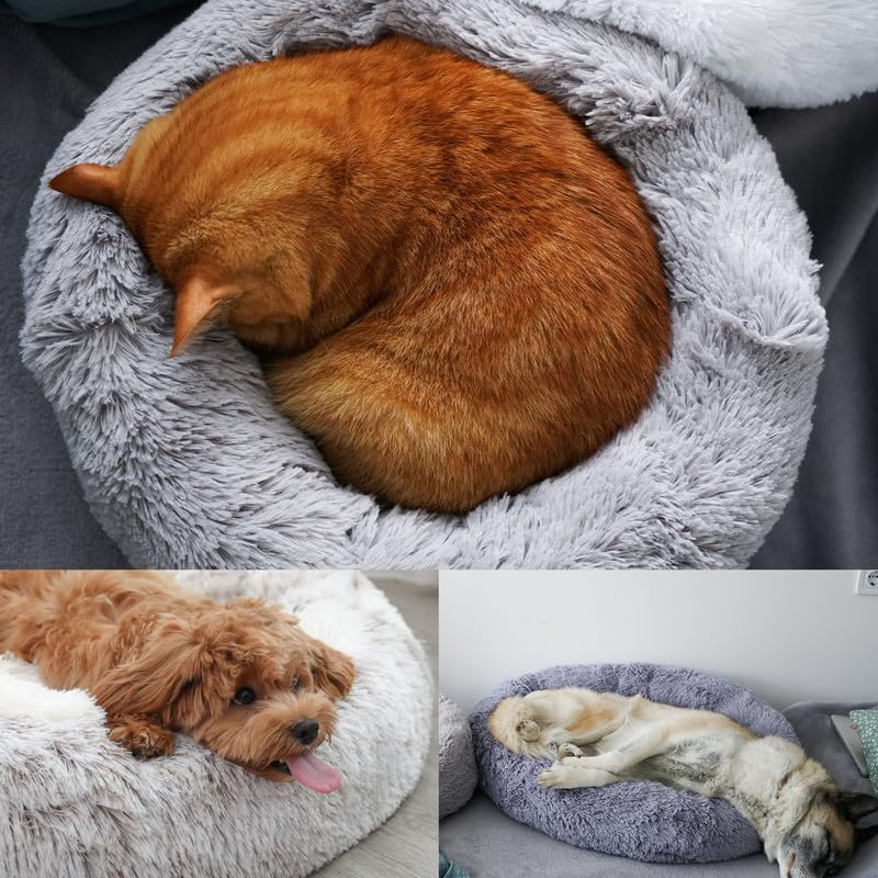 Zootour Cat Beds for Indoor Cats, Dog Bed for Small Medium Dogs, Washable-Round Pet Bed for Puppy and Kitten with Slip-Resistant Bottom (Black, 60Cm(24Inch))