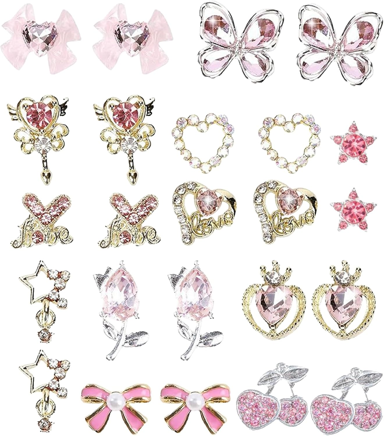 Wjnflqn Nail Charm | 3D Manicure Nail Decoration for Girl,Ribbon Bow Heart Star Cherry Butterflies Flower Rhinestones Charm for Salon Manicure Accessories Women Enhanced Creativity