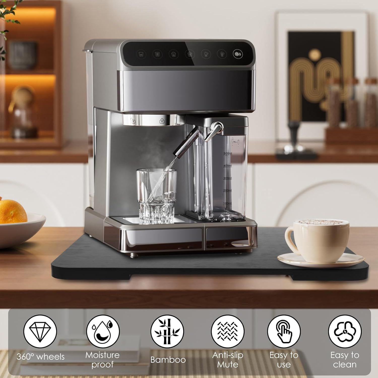 360&deg; Appliance Sliding Tray for Appliances, 360&deg; Rolling Tray Bamboo Appliance Slider with Universal Wheels, Sliding Tray for Coffee Maker Appliances Mat Easily from under the Cabinet image number 6