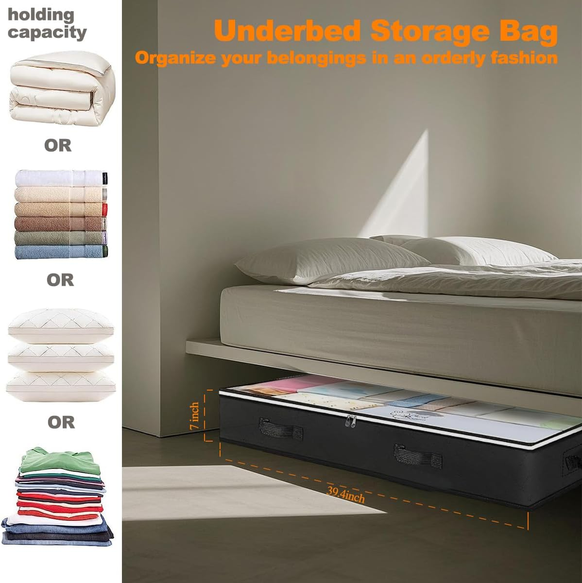 Clothes Storage, under Bed Storage, Two Thickened Sizes Clothing & Closet Storage, Large Capacity Can Hold Quilts, Bed Linen, Clothes, Trousers (6 PCS) image number 2