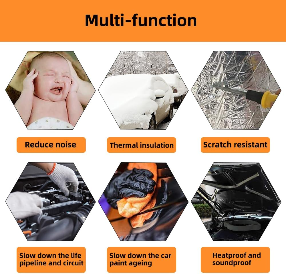 VOLKWELL 1Mx5M Sound Deadener Roll Foam, 50% Thicker Heat Shield Noise Insulation Mat, Easy to Cut Self-Adhesive Noise Proofing, Deadener Pad Car Auto Exhaust Muffler Hood Door Waterproof(53.82 Sqft) image number 3