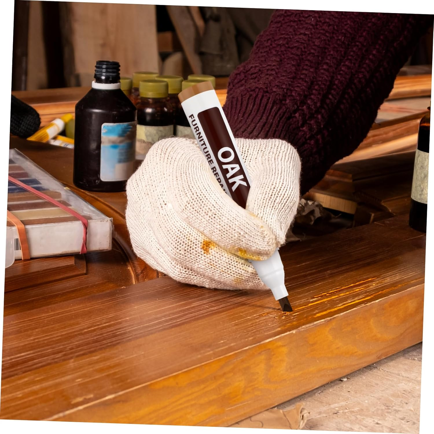 Anneome 6Pcs Wooden Furniture Touch up Markers Repair Pen Scratch Concealing Tools for Living Tables Desks