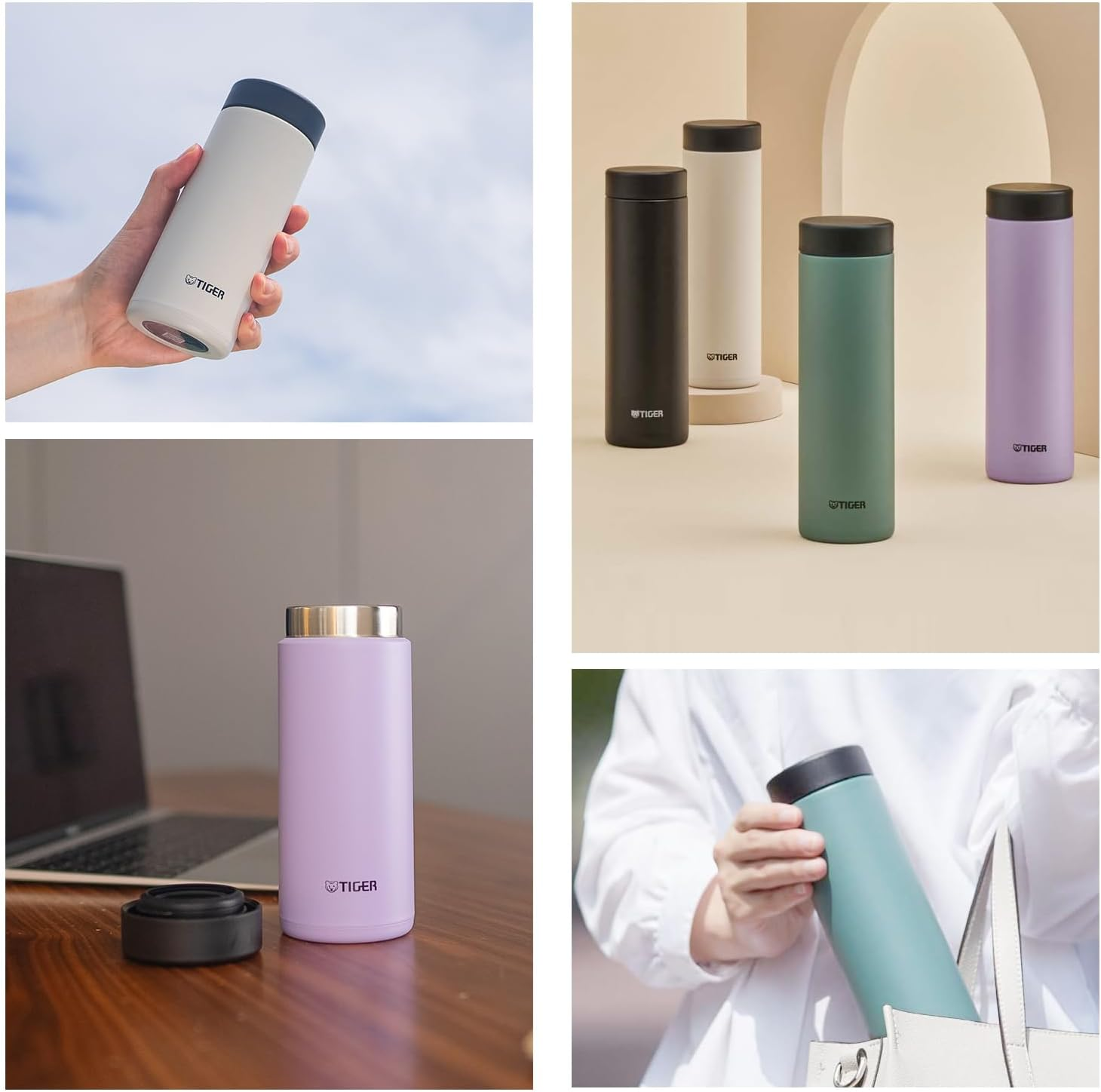 Tiger Thermos Flask MMZ-W035VW Dishwasher Safe, 11.8 Fl Oz (350 Ml), White Water, Screw Stainless Steel Bottle, with Lid and Seal, Easy to Wash Only 2 Pieces, Easy Cap, Vacuum Insulated, Mug, Hot Or - Eaglet White image number 3